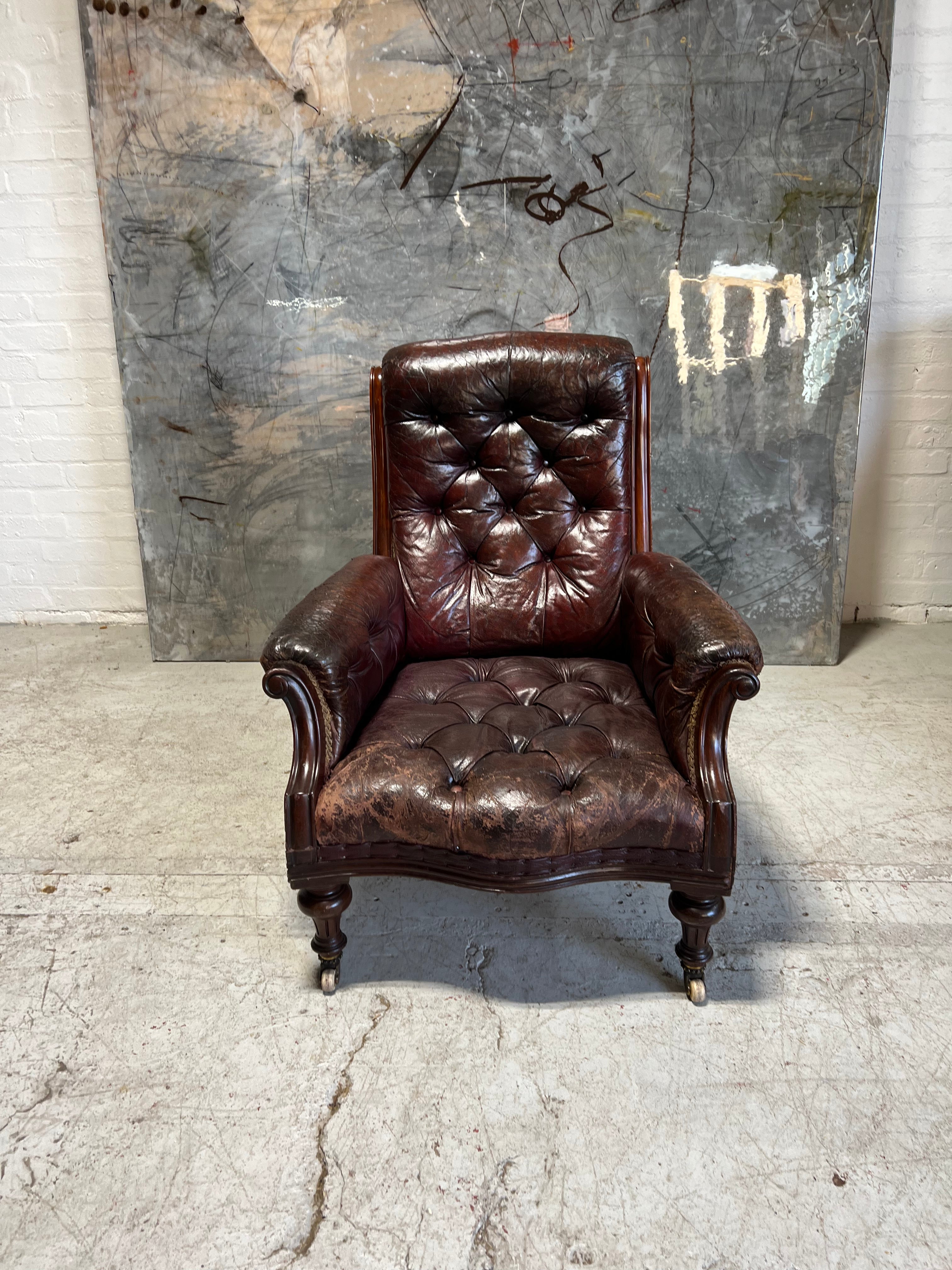 A Beautiful Early Hamptons & Sons of Pall Mall Armchair in Original Goat Skin Leather