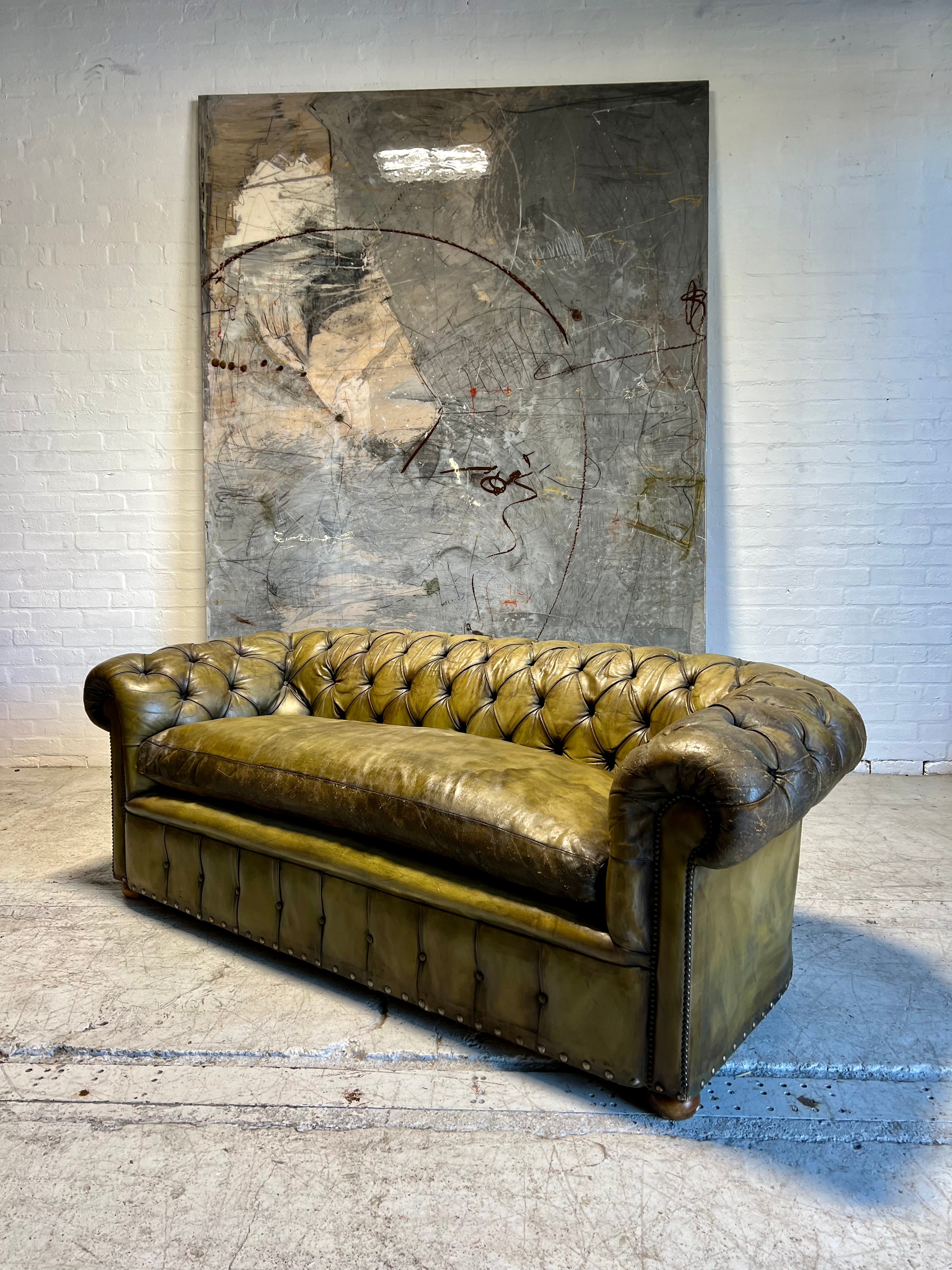 An Amazing Chesterfield Sofa in Hand Dyed Olive