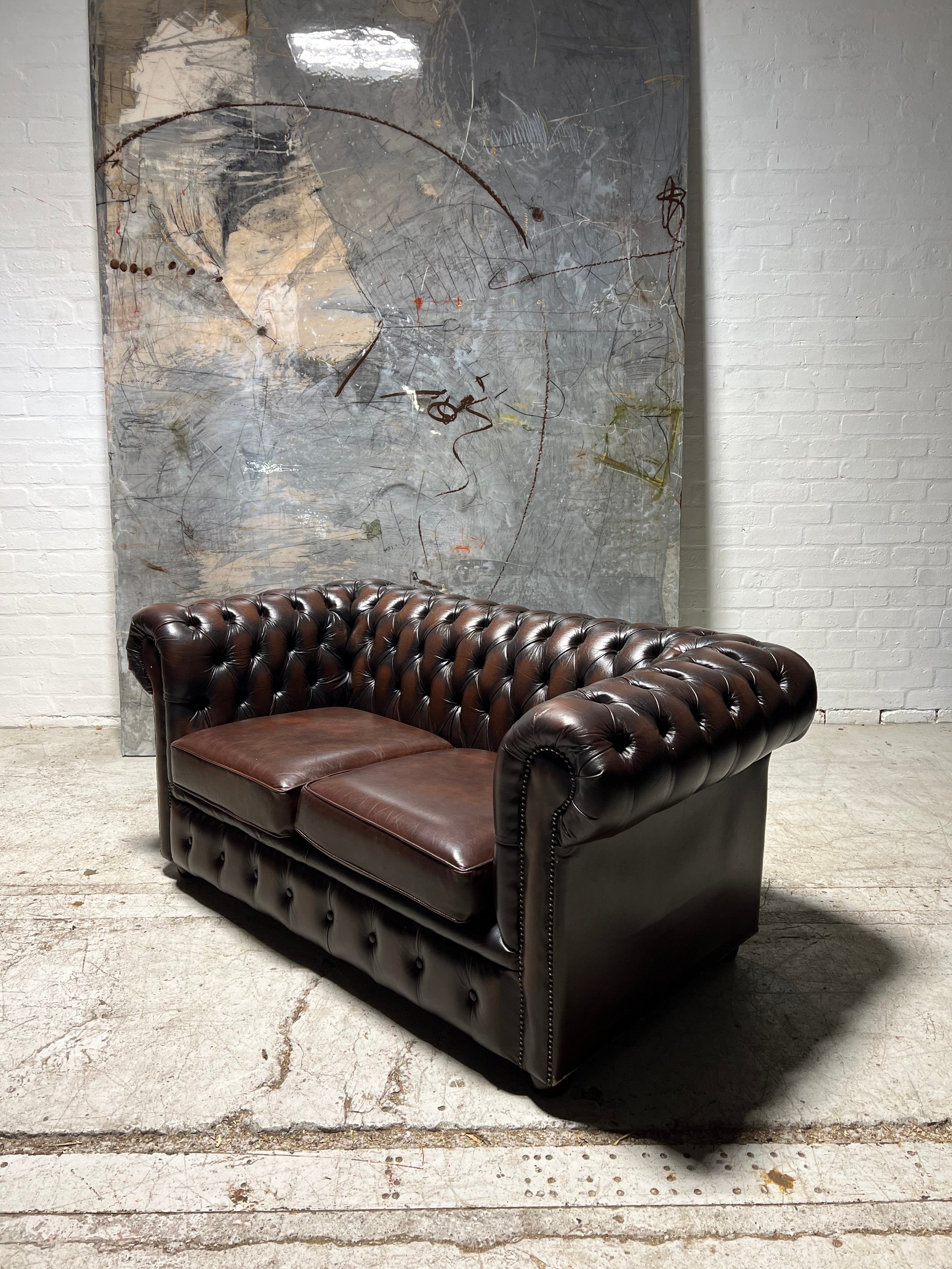 (1 of 3) Matching Little Leather Chesterfield 2 Seat Sofa in Darker Browns