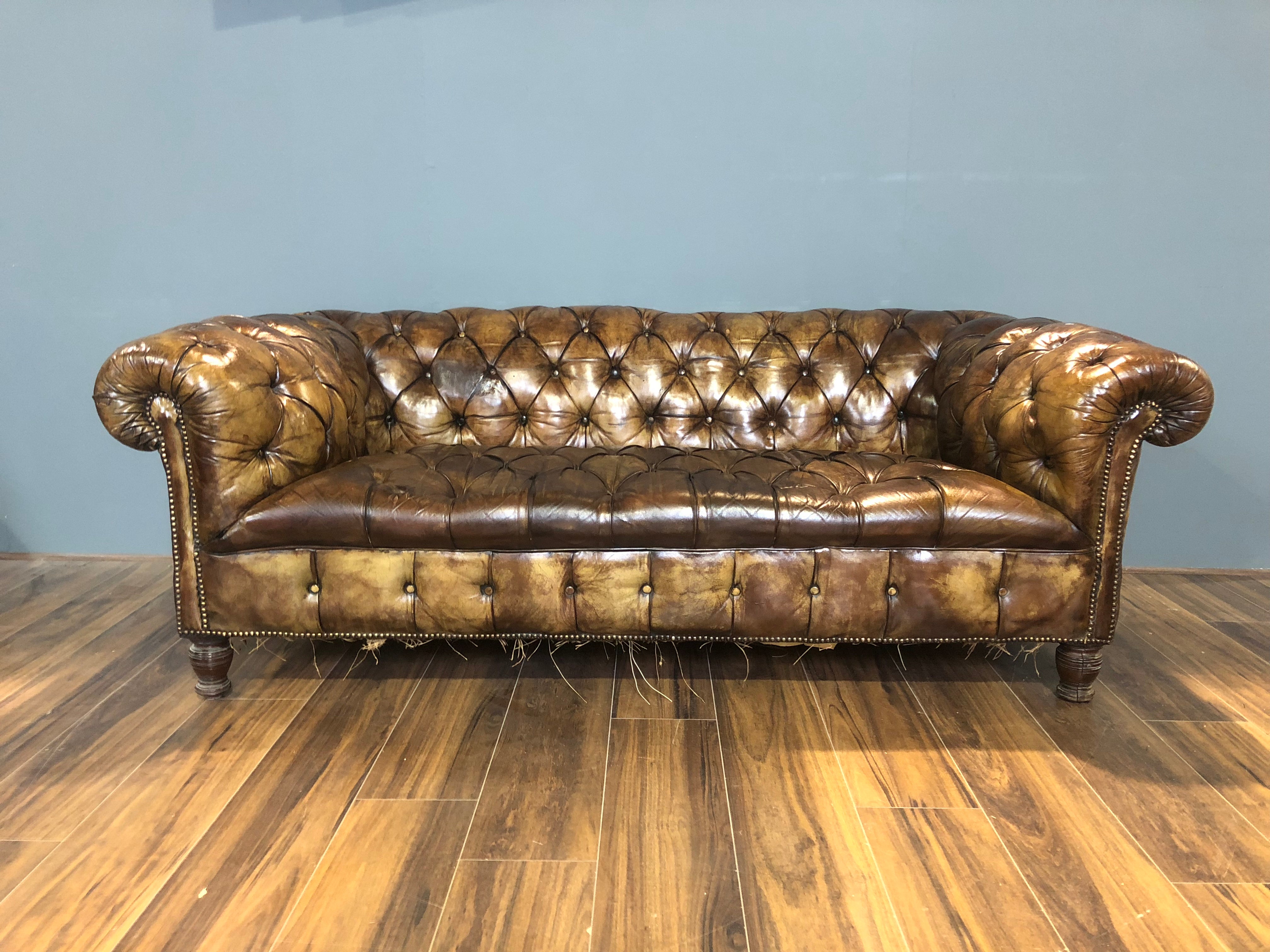 RARE! Original 19thC Sofa in Original Leather