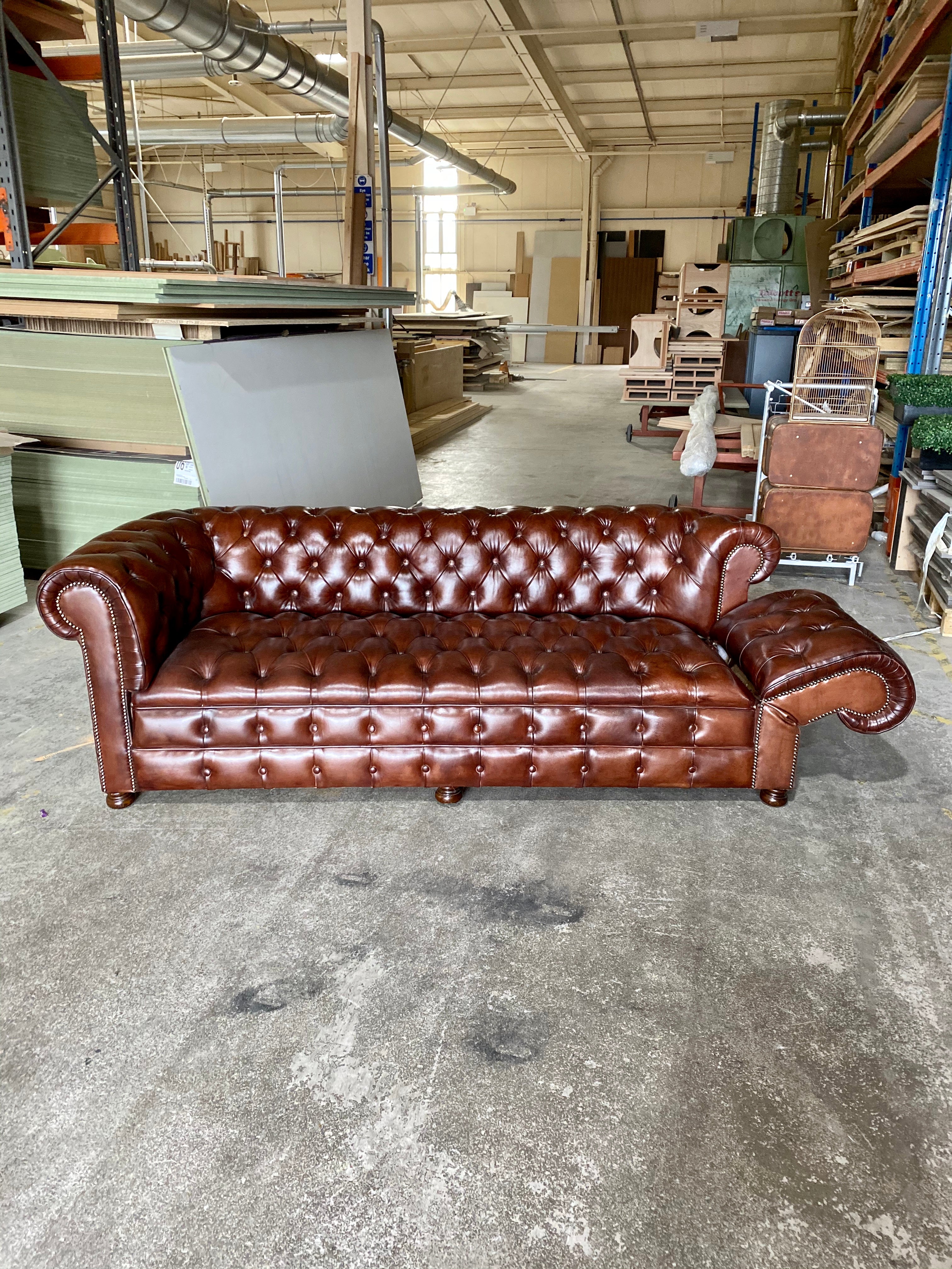 A Perfectly Restored Drop Arm MidC Chesterfield in Hand Dyed Warm Browns