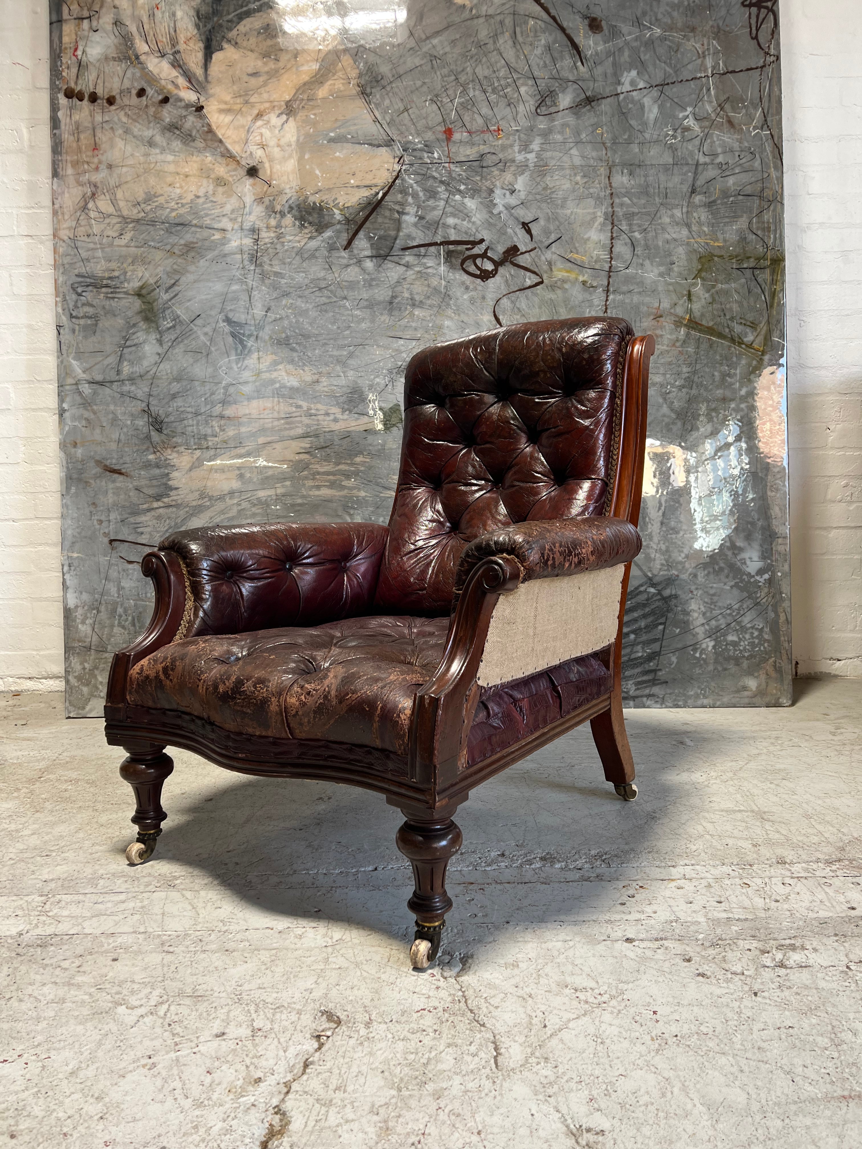 A Beautiful Early Hamptons & Sons of Pall Mall Armchair in Original Goat Skin Leather