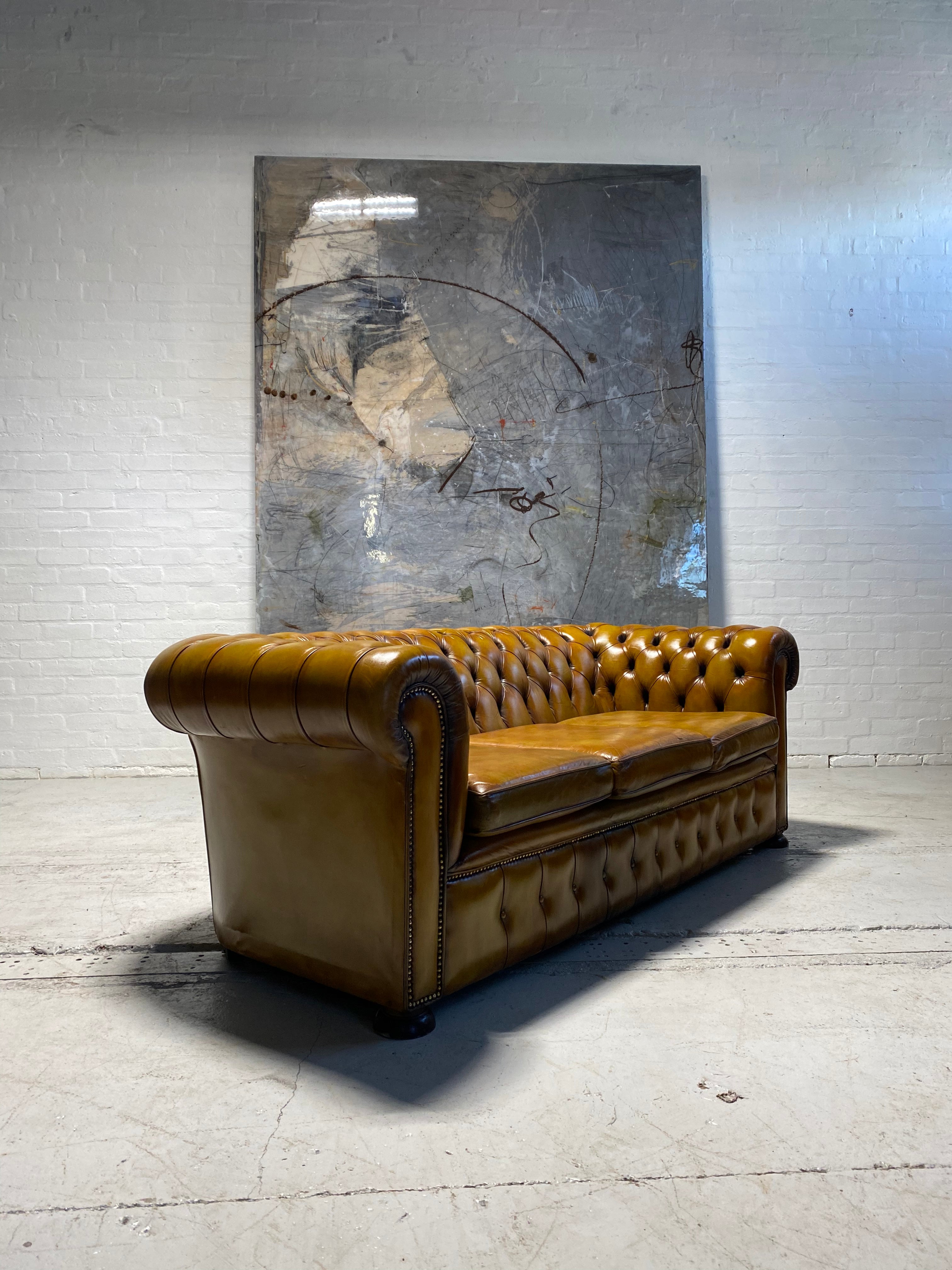 A Most Beautiful Vintage MidC Chesterfield Sofa in Amazing Tans