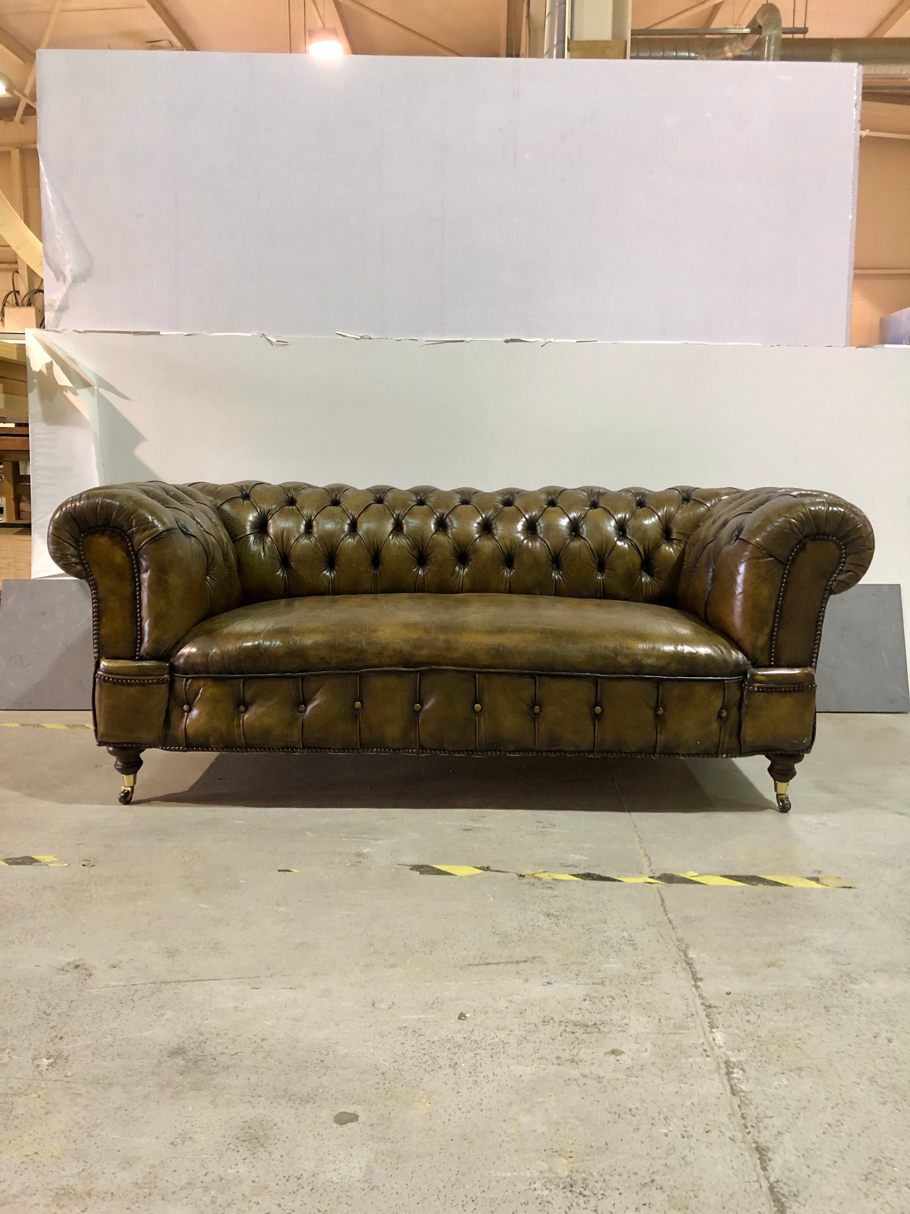 Double Drop Arm Antique Leather Sofa Circa 1900