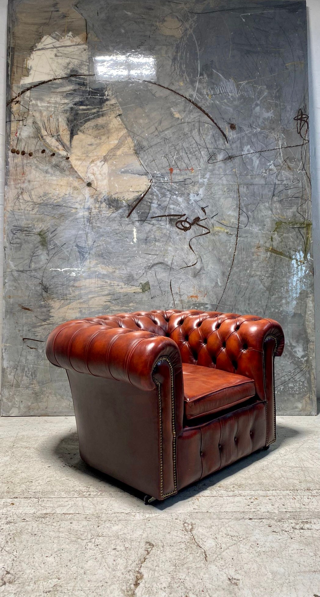 A Very Cool MidC Vintage Leather Chesterfield Suite in Burnt Red