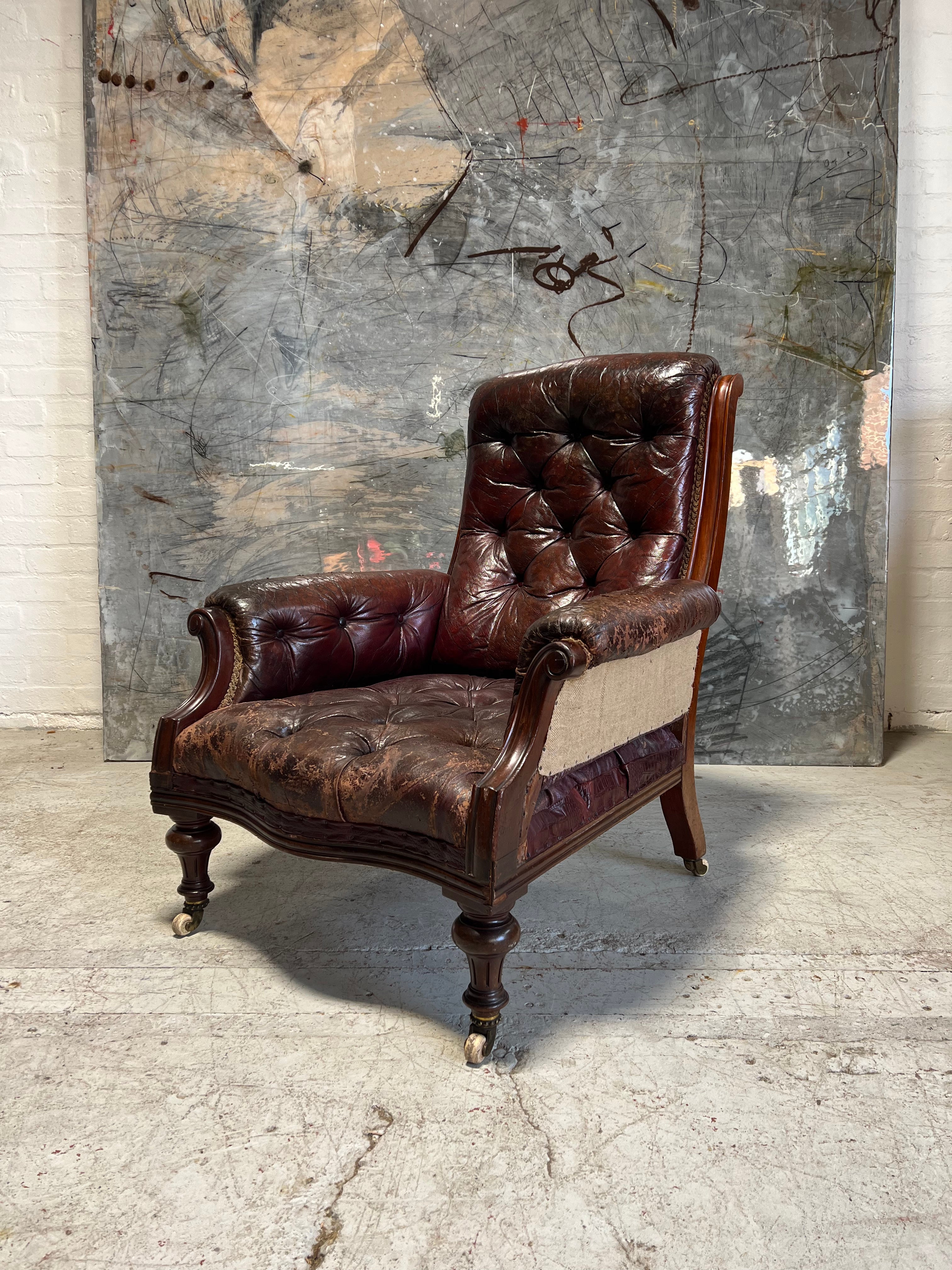 A Beautiful Early Hamptons & Sons of Pall Mall Armchair in Original Goat Skin Leather