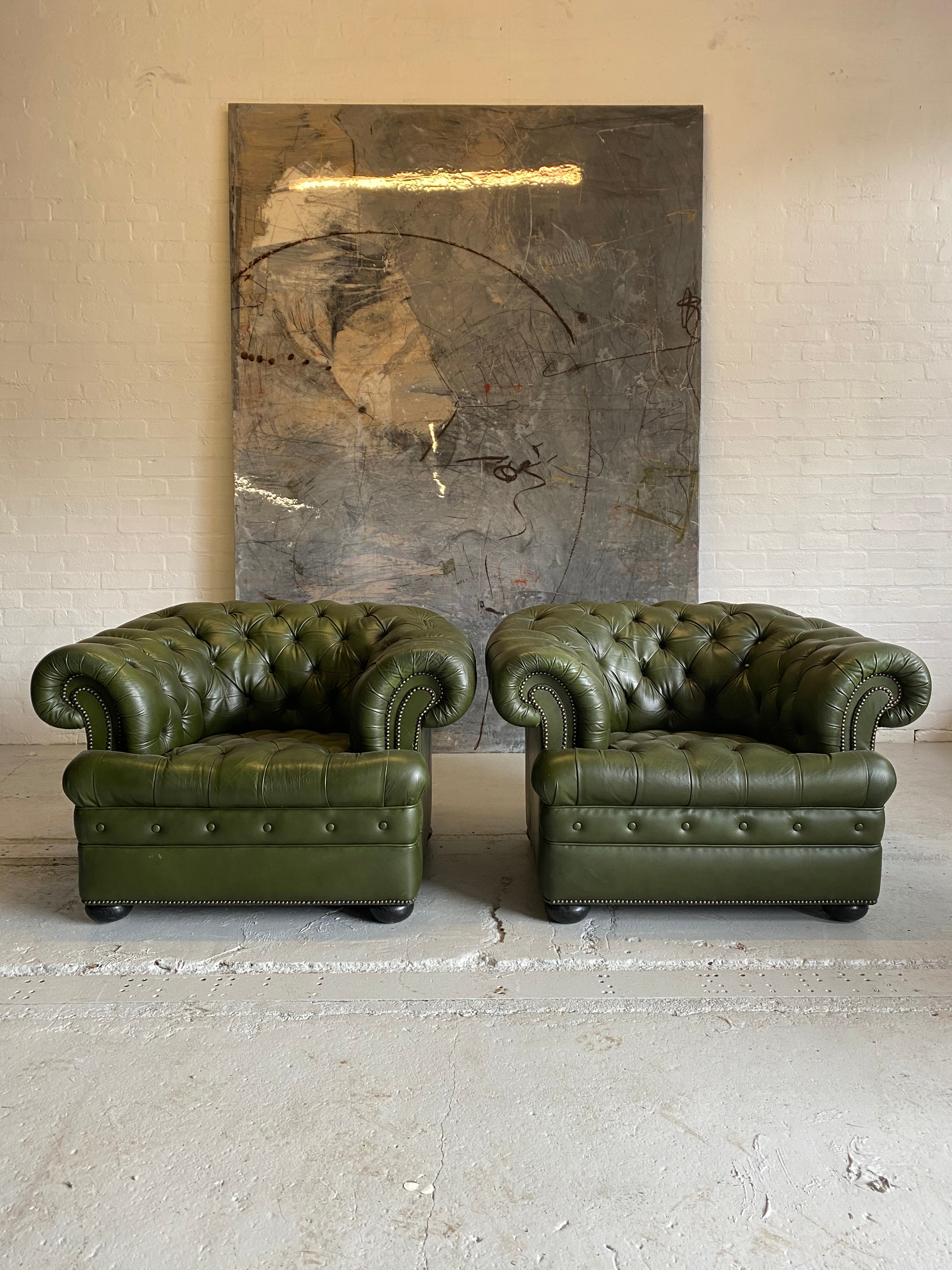 Military Green Chesterfield Club Chairs