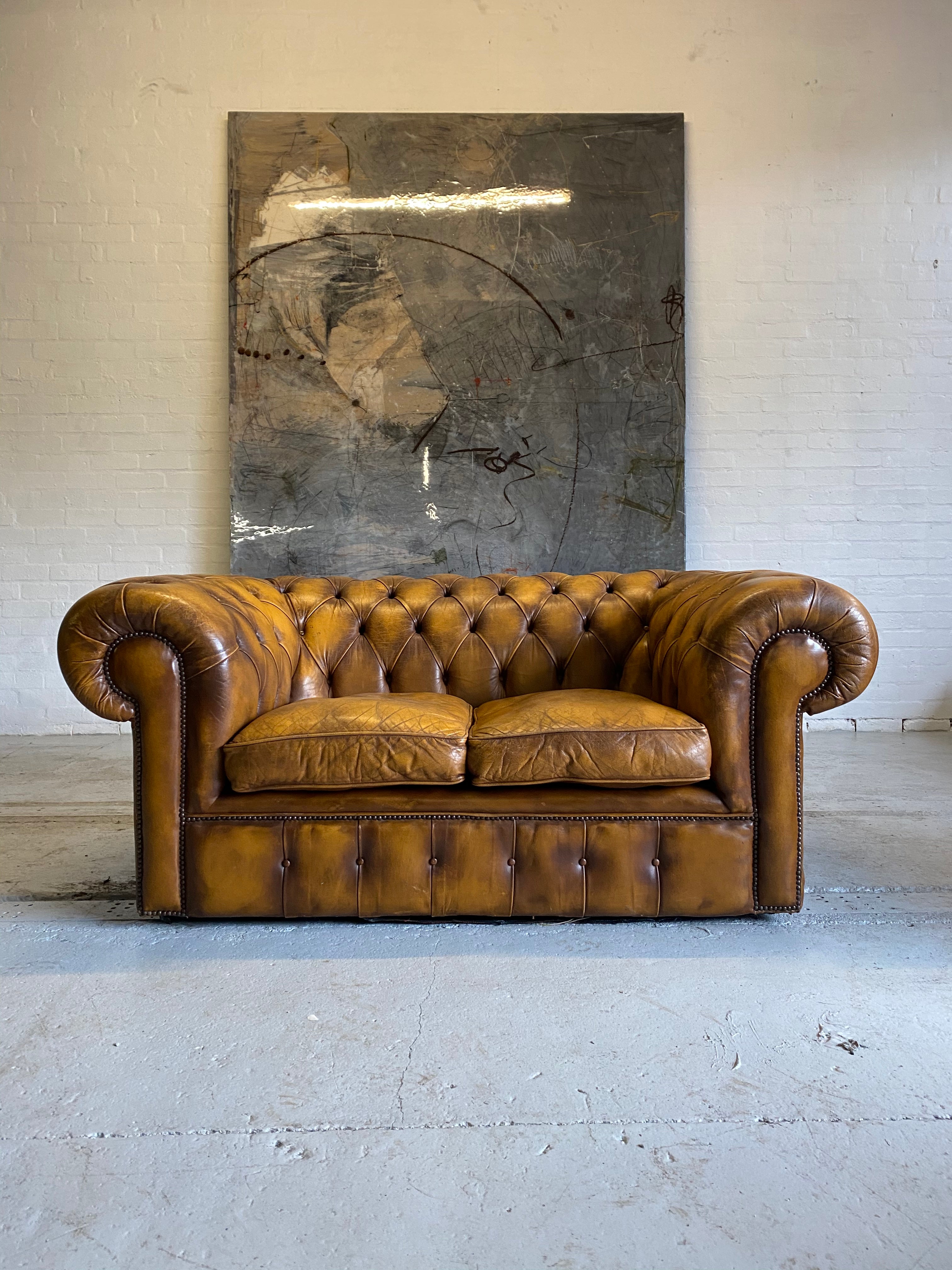 An Amazing Autumn Tan 2 seat Chesterfield Sofa