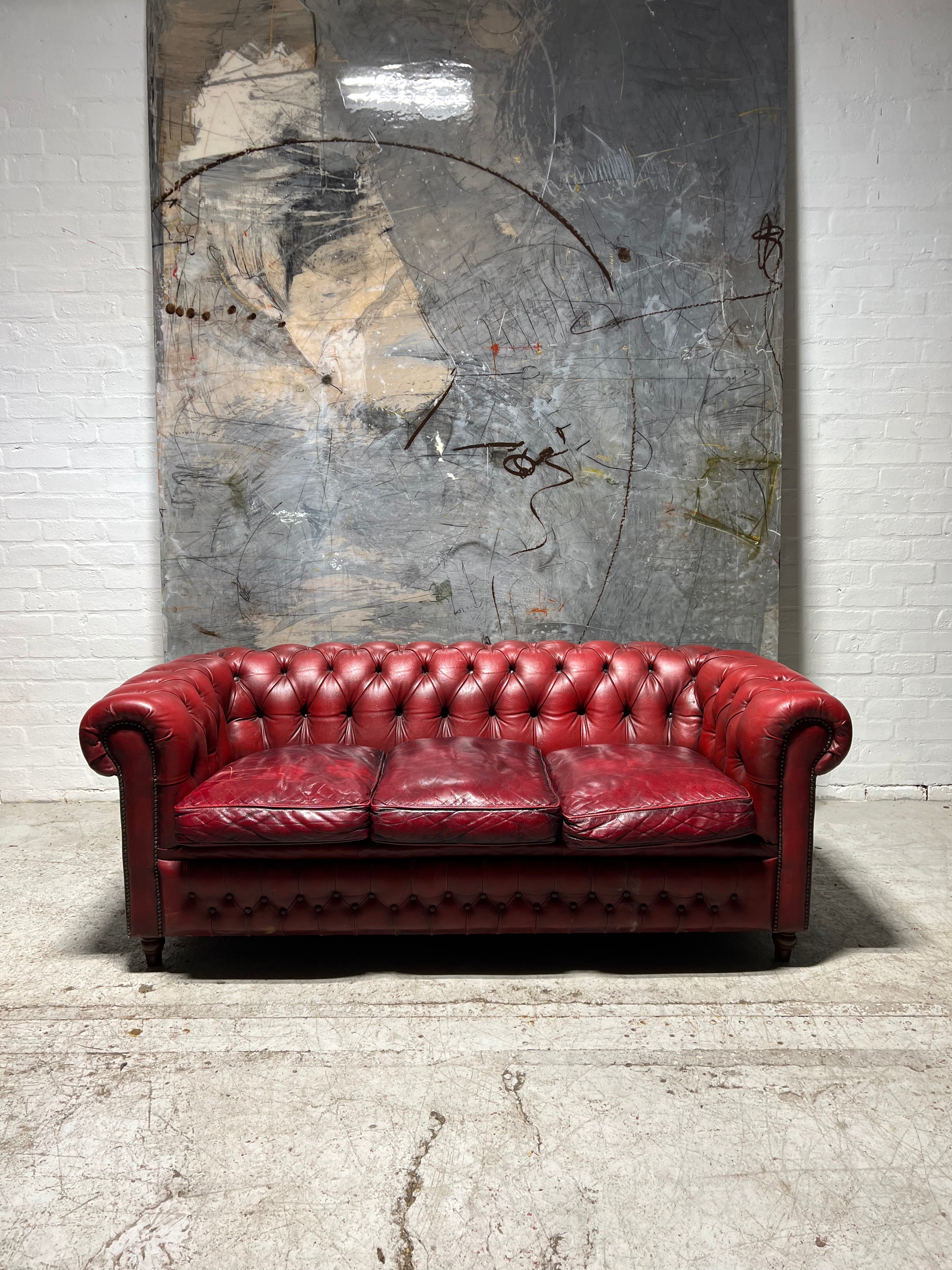 A Super Value Red 3 Seat Leather Chesterfield Sofa