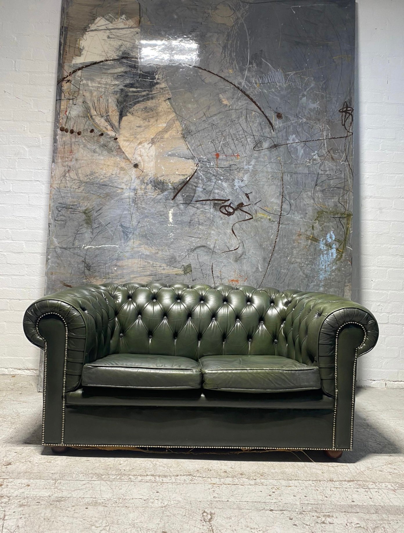 Beautiful Vintage Leather Chesterfield Sofa in Forest Greens