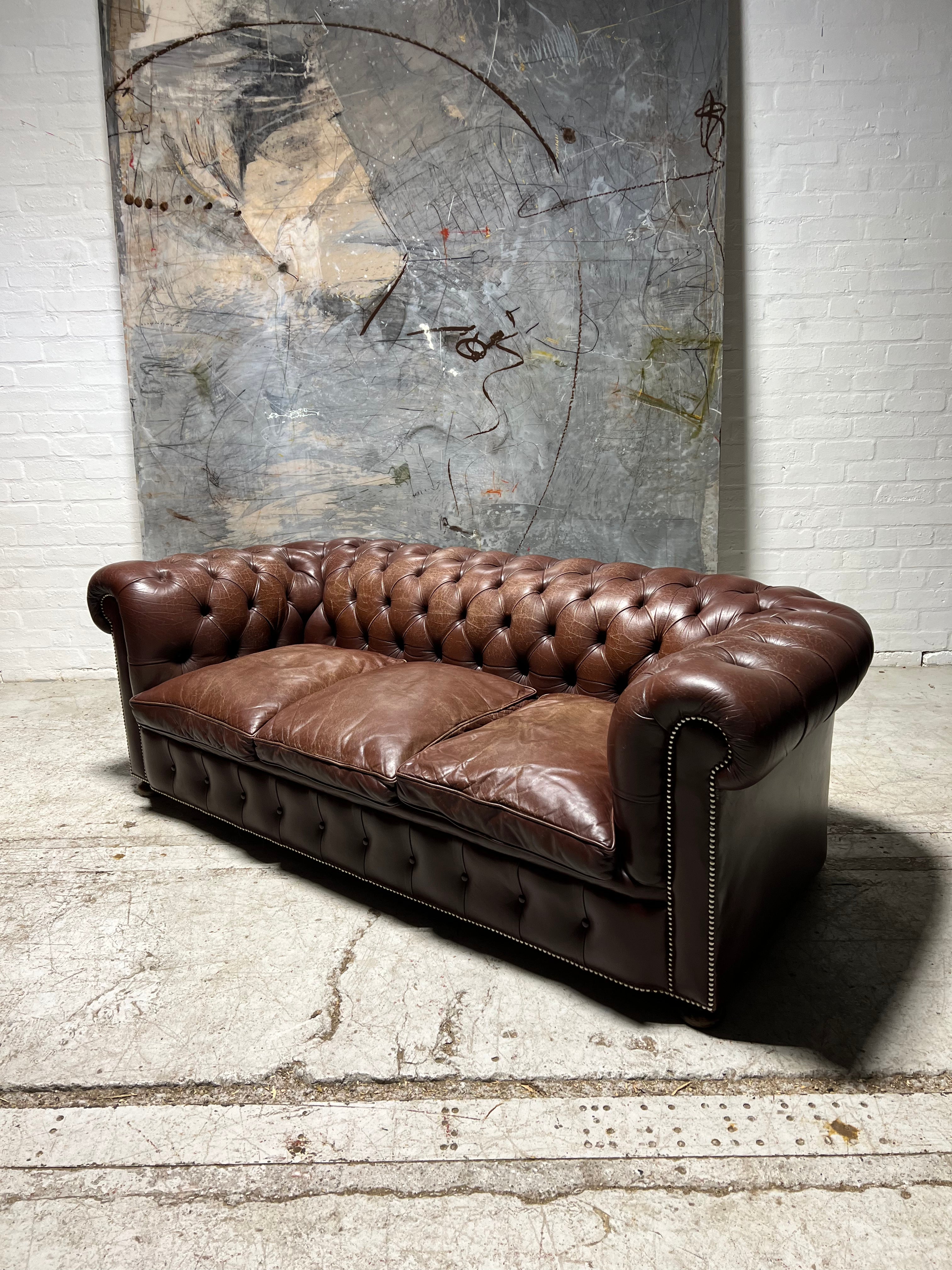 A Super Comfortable MidC Leather Chesterfield Sofa in Chocolate