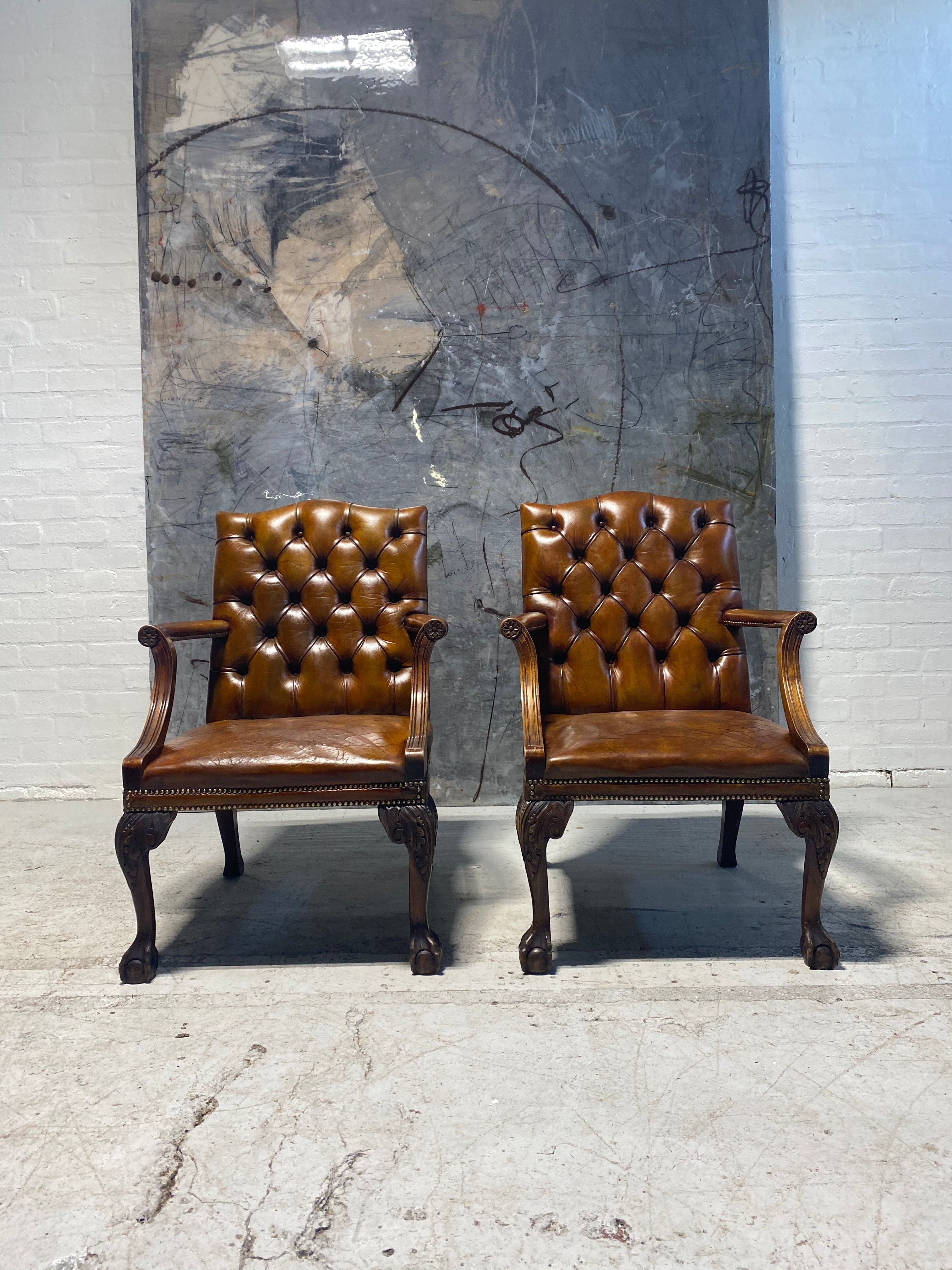 A Very Smart Matching Pair of Beautifully Carved Open Armchairs