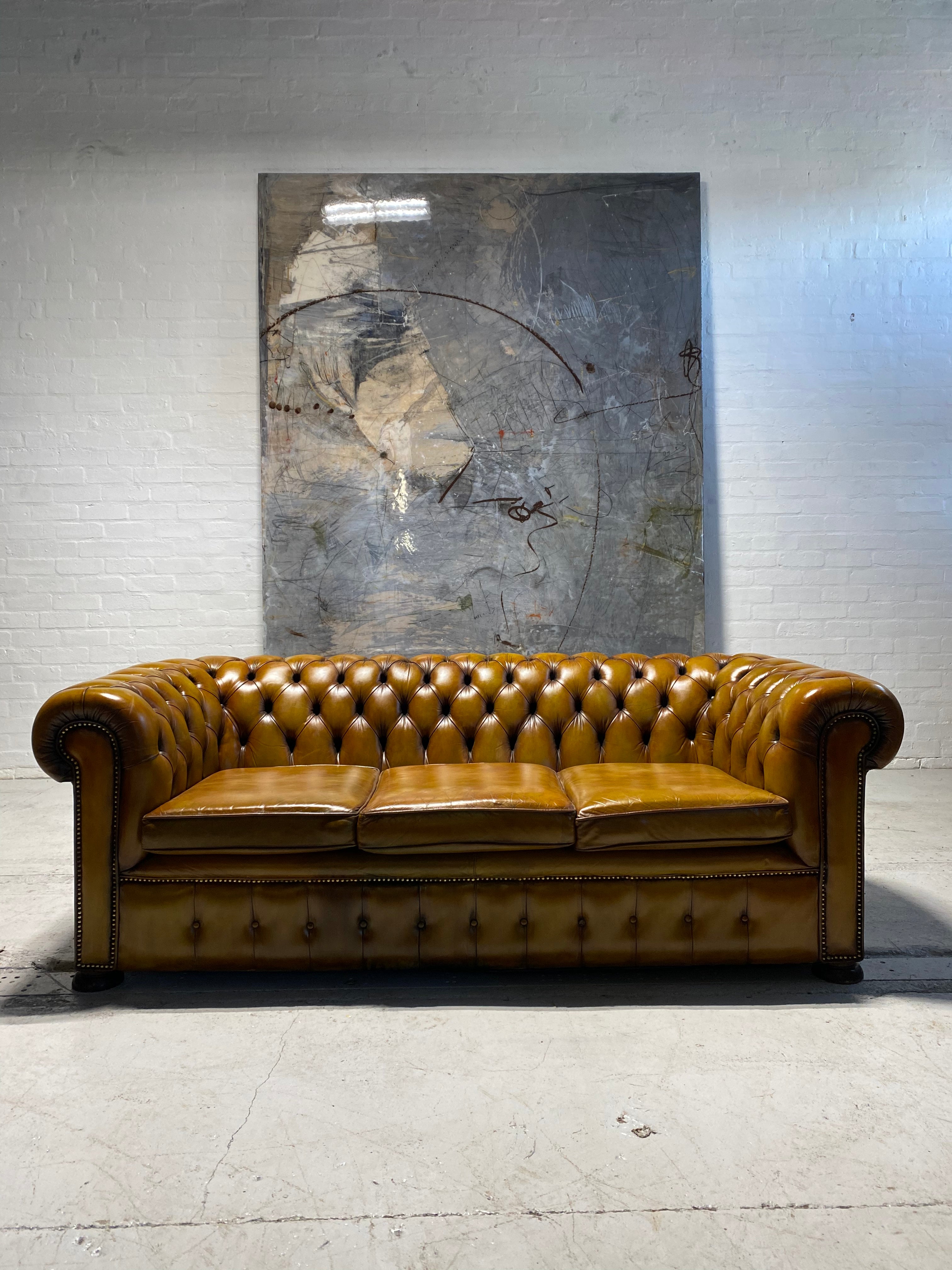 A Most Beautiful Vintage MidC Chesterfield Sofa in Amazing Tans