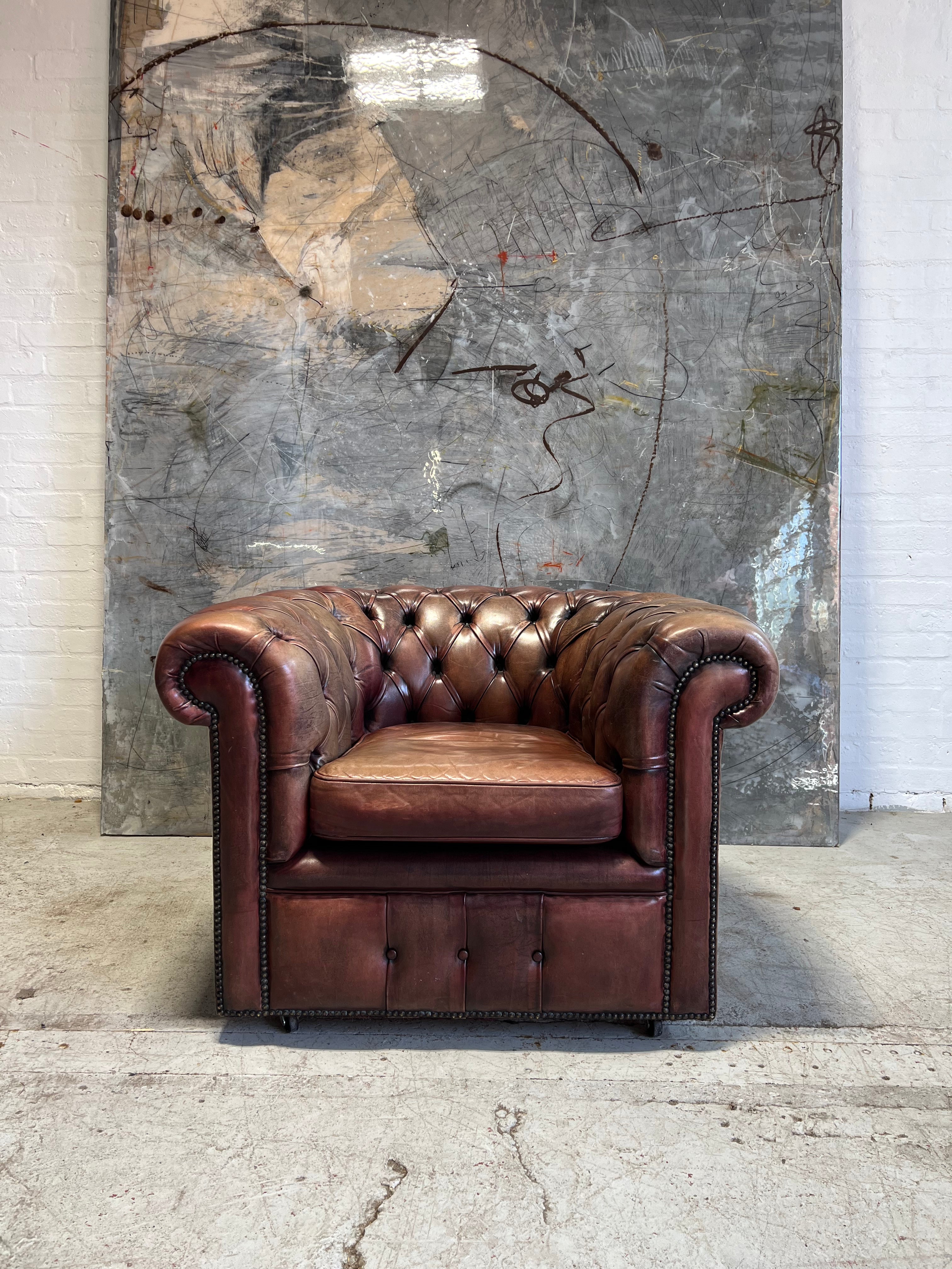 MidC Hand Dyed Leather 2 Seat Chesterfield Sofa & Club Chair