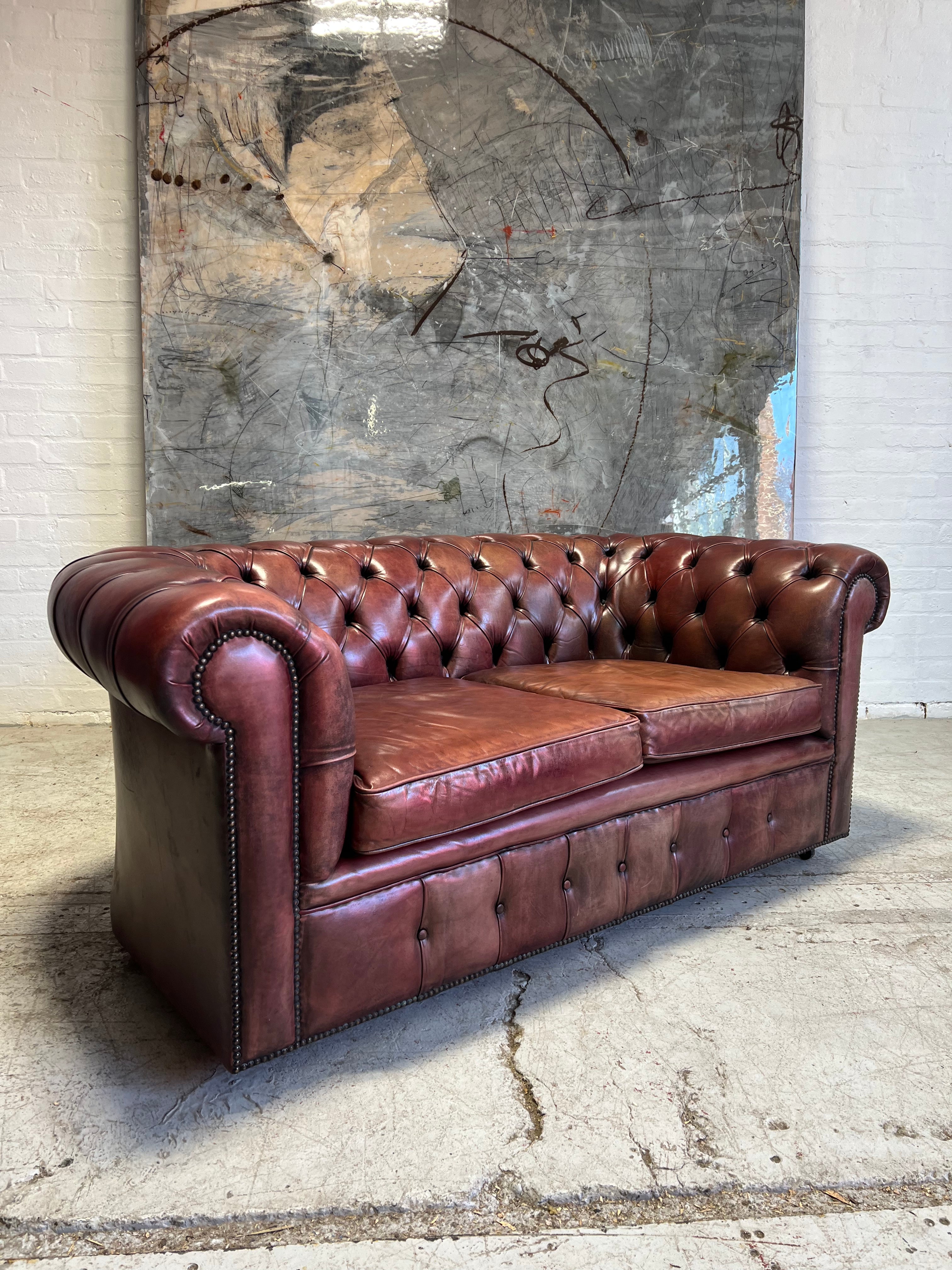 MidC Hand Dyed Leather 2 Seat Chesterfield Sofa & Club Chair