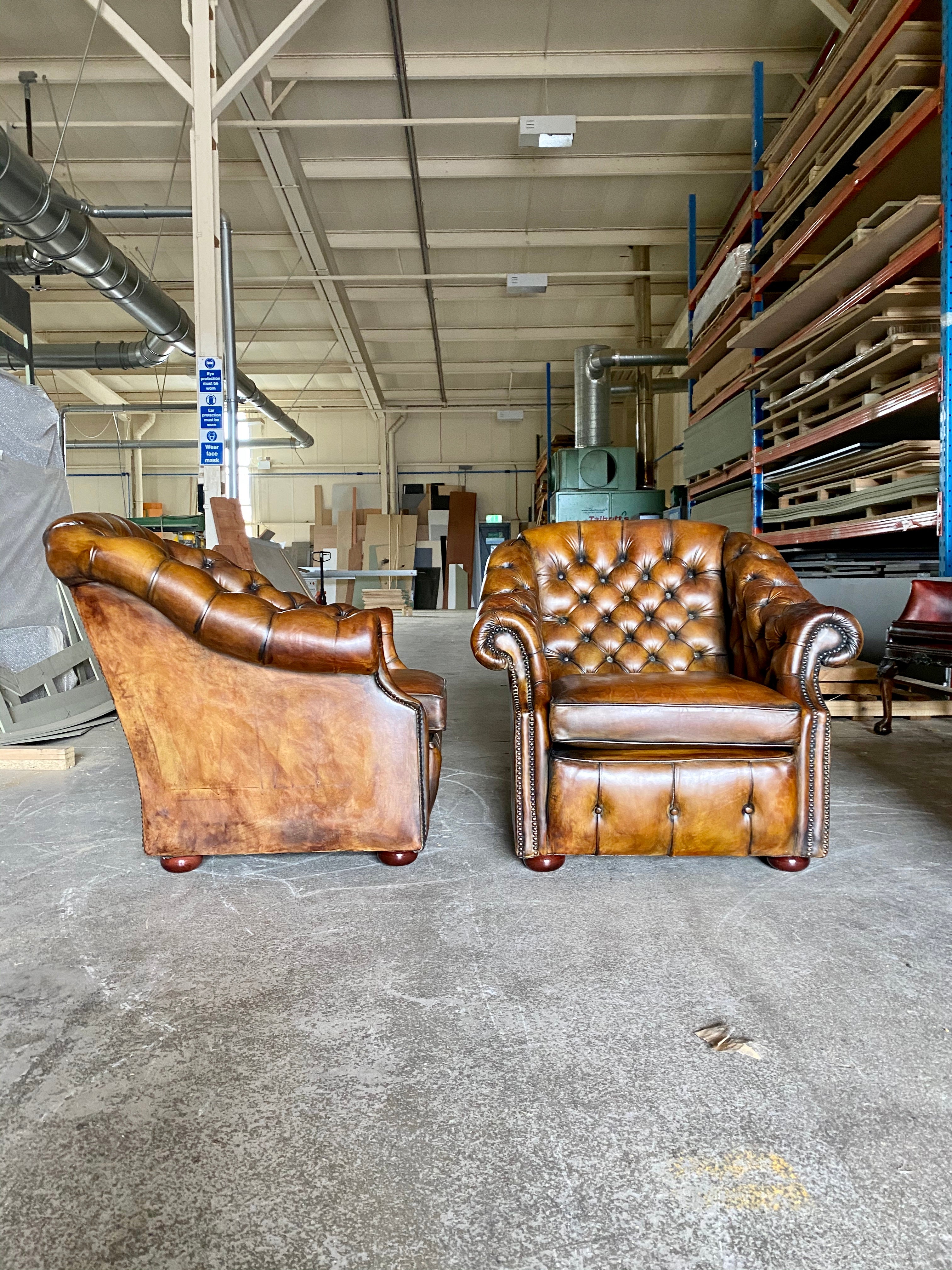 A Beautiful Arch Backed Chesterfield suite in Hand Dyed Leathers