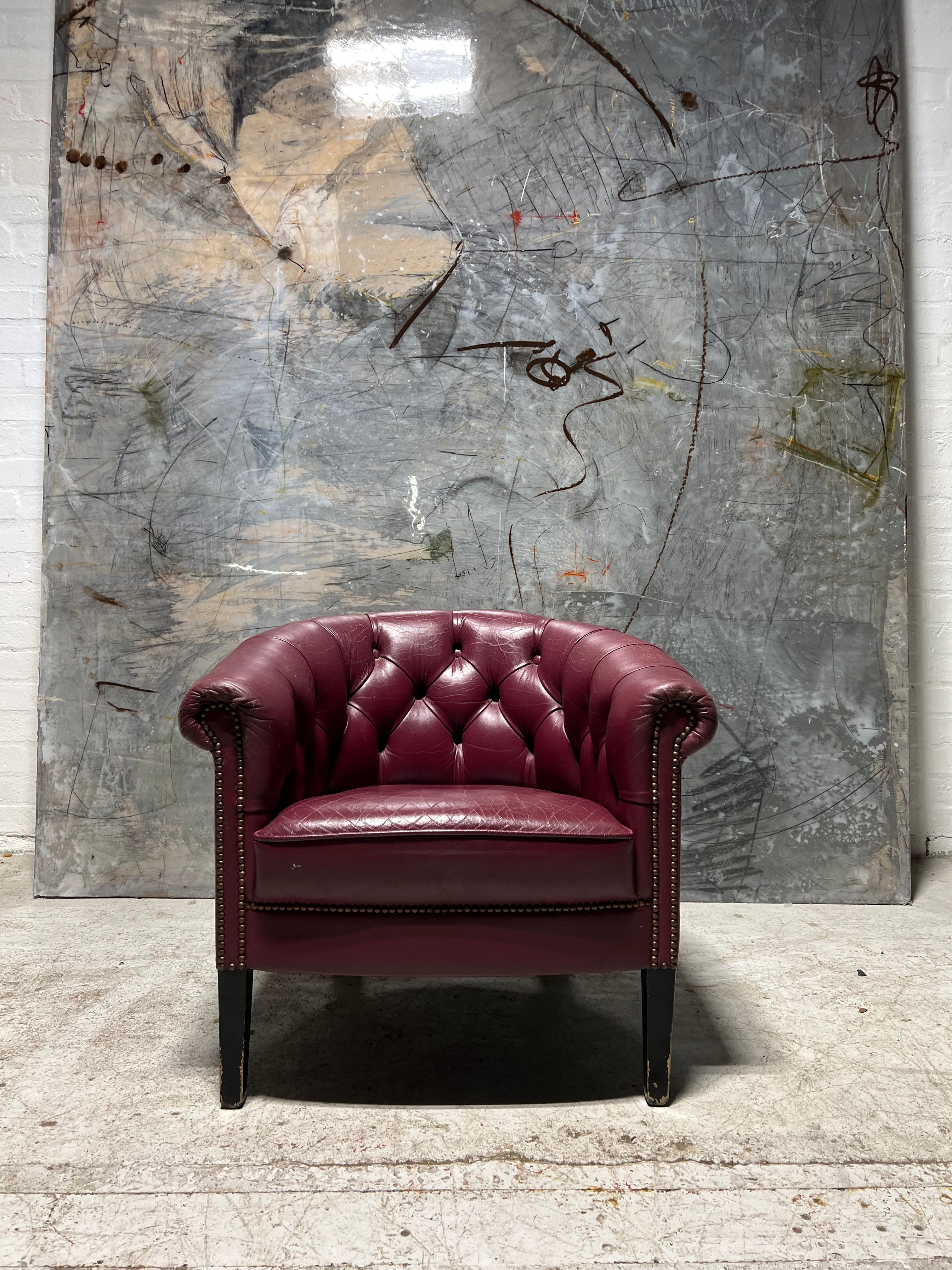 Wow!  Amazing Set of 4 Cigar Chairs in Aubergine Leathers