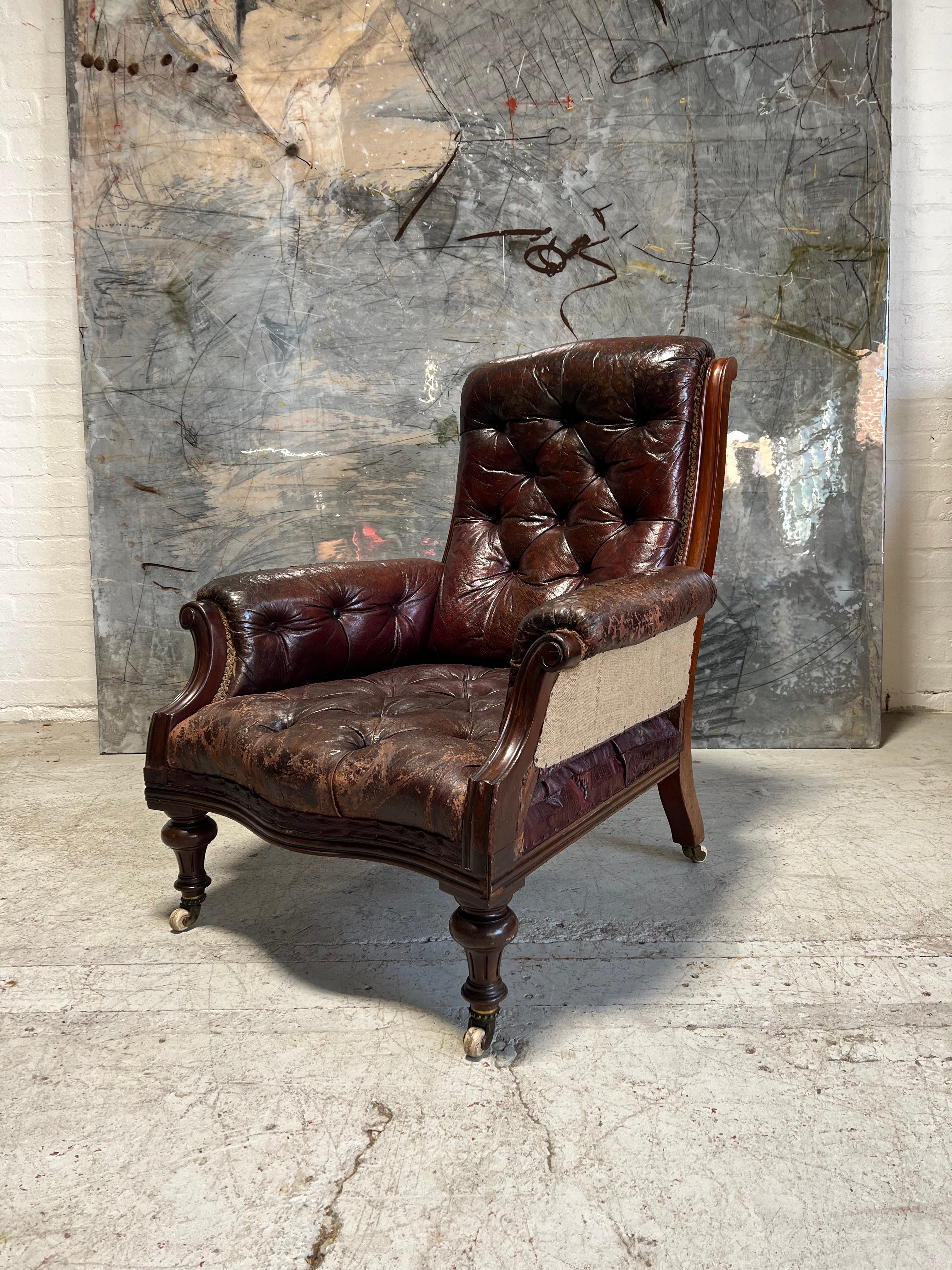 A Beautiful Early Hamptons & Sons of Pall Mall Armchair in Original Goat Skin Leather