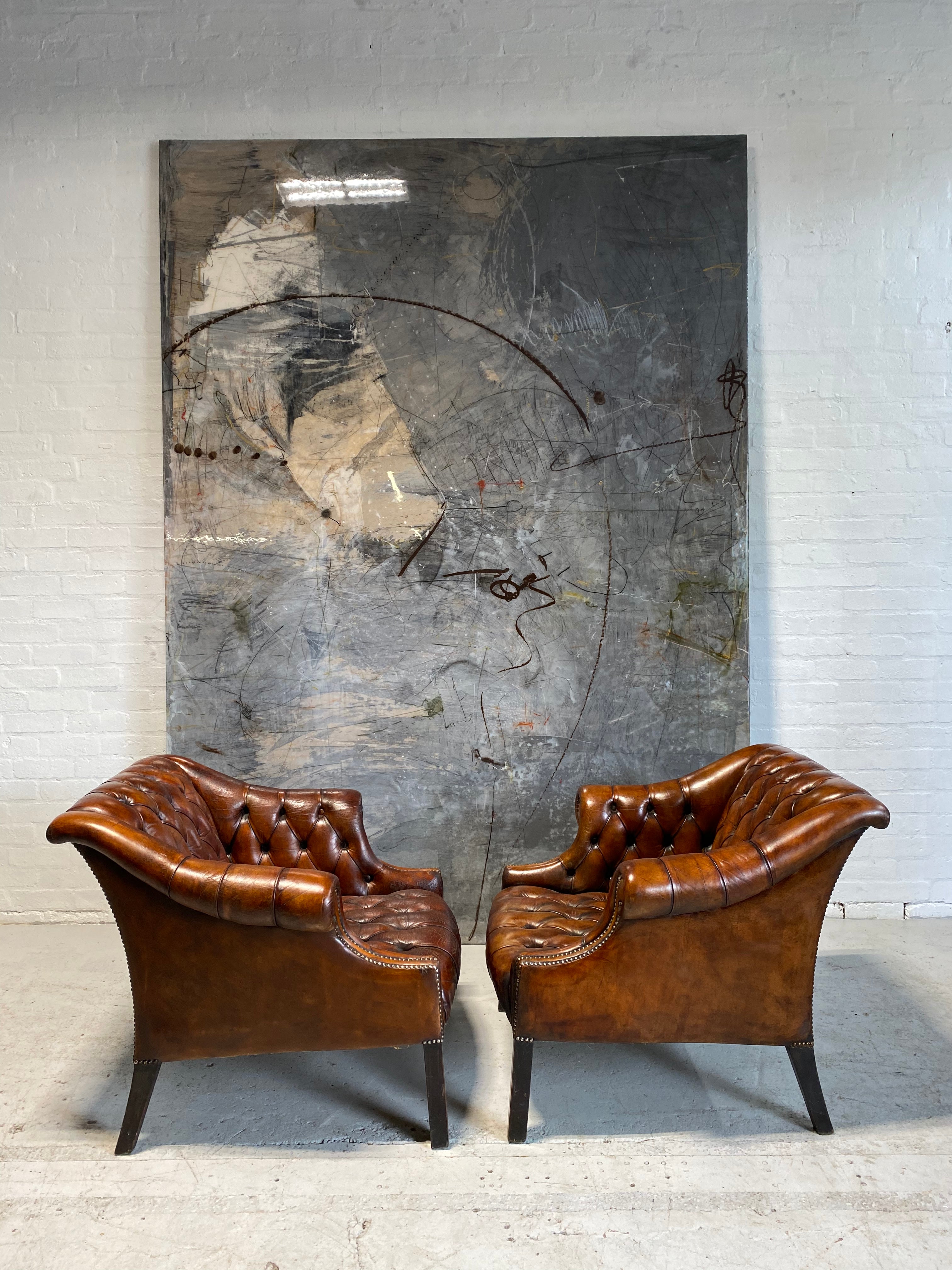 Beautiful Pair of MidC Library Chairs in Rustic Horse Chestnut Hand Dyed Leathers