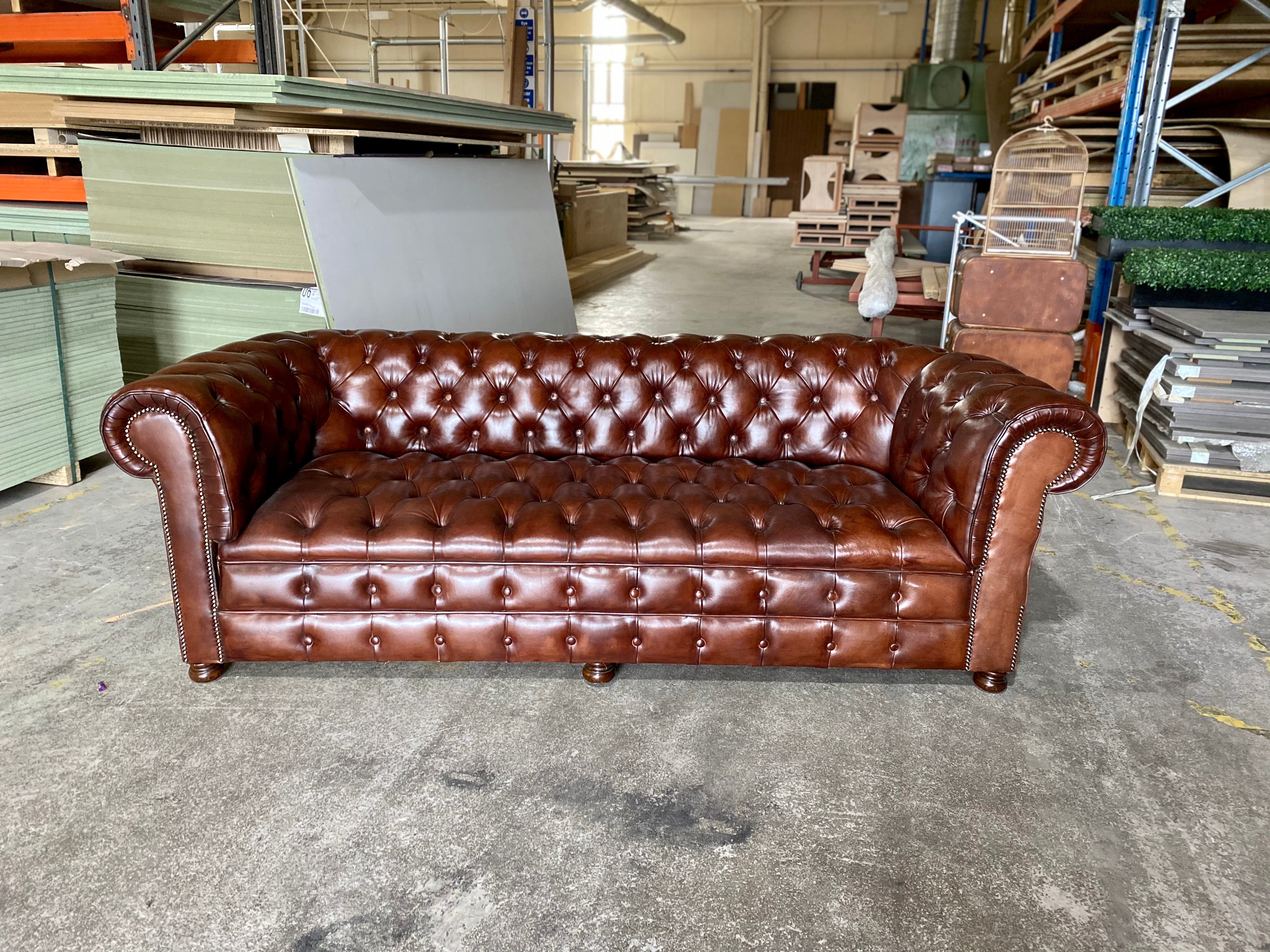 A Perfectly Restored Drop Arm MidC Chesterfield in Hand Dyed Warm Browns