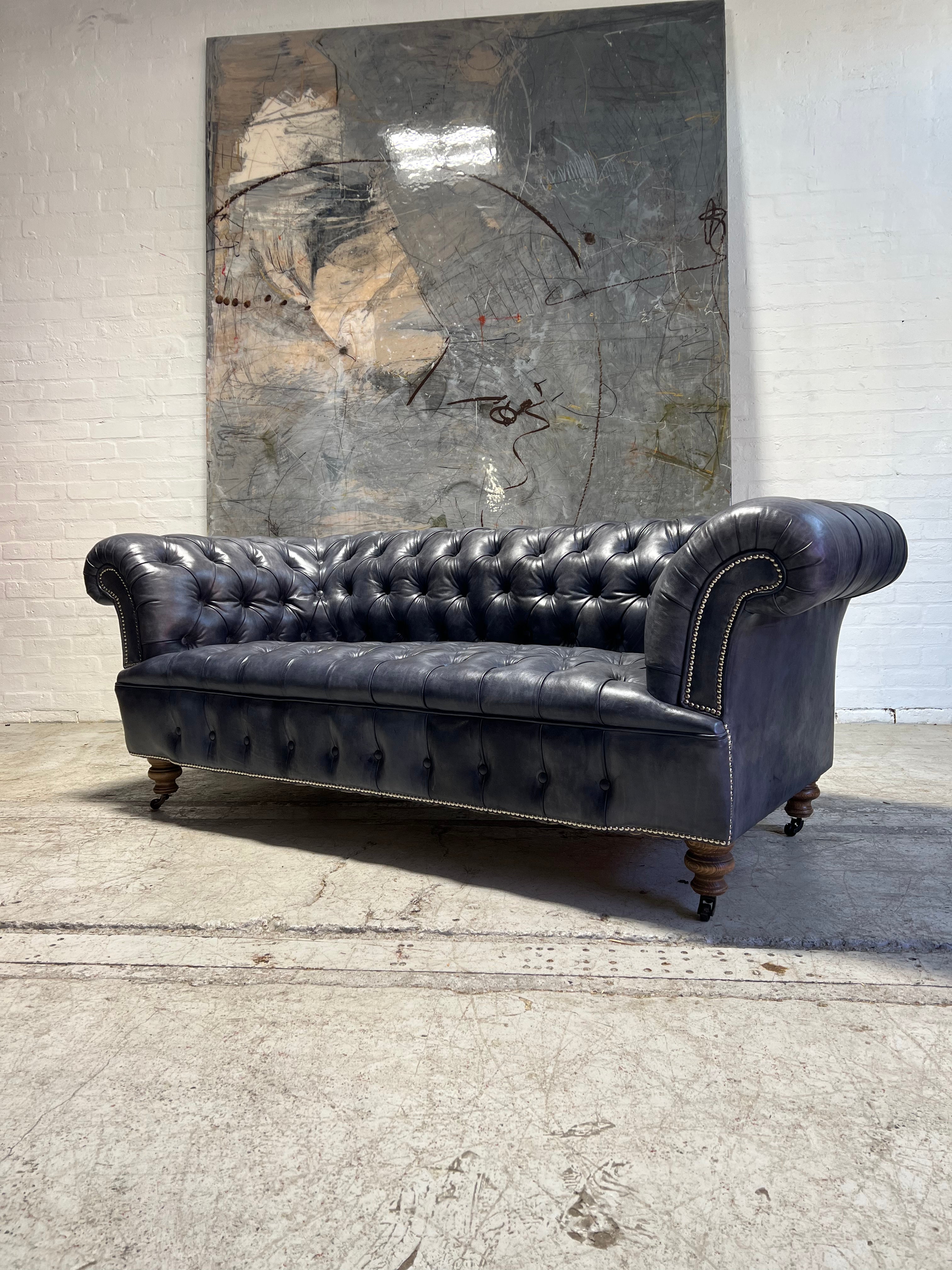 Our Howard Leather Chesterfield Sofa in Hand Dyed Elephant Grey