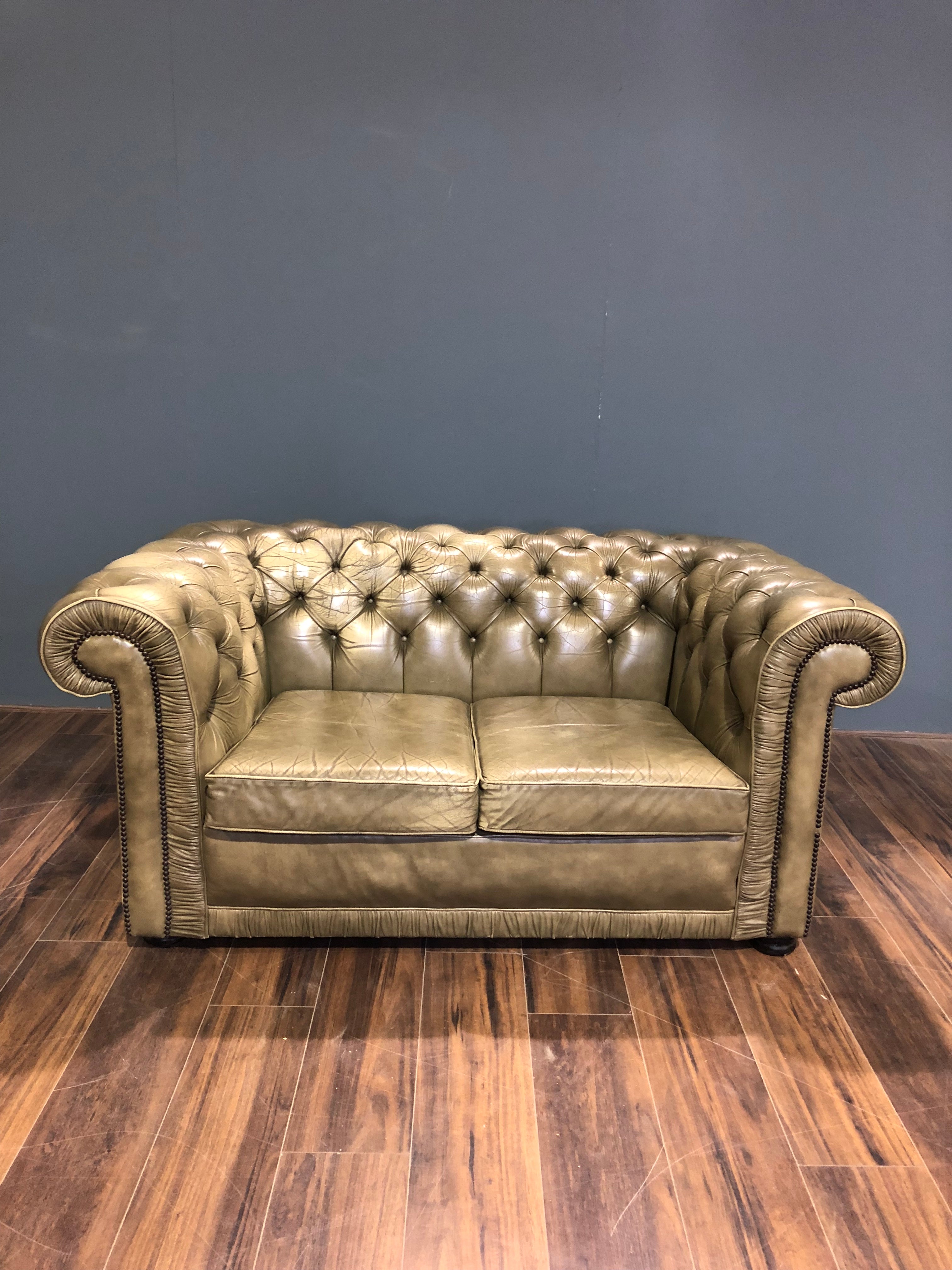 A Really Lovely 2 Seater Chesterfield in Chalk Green