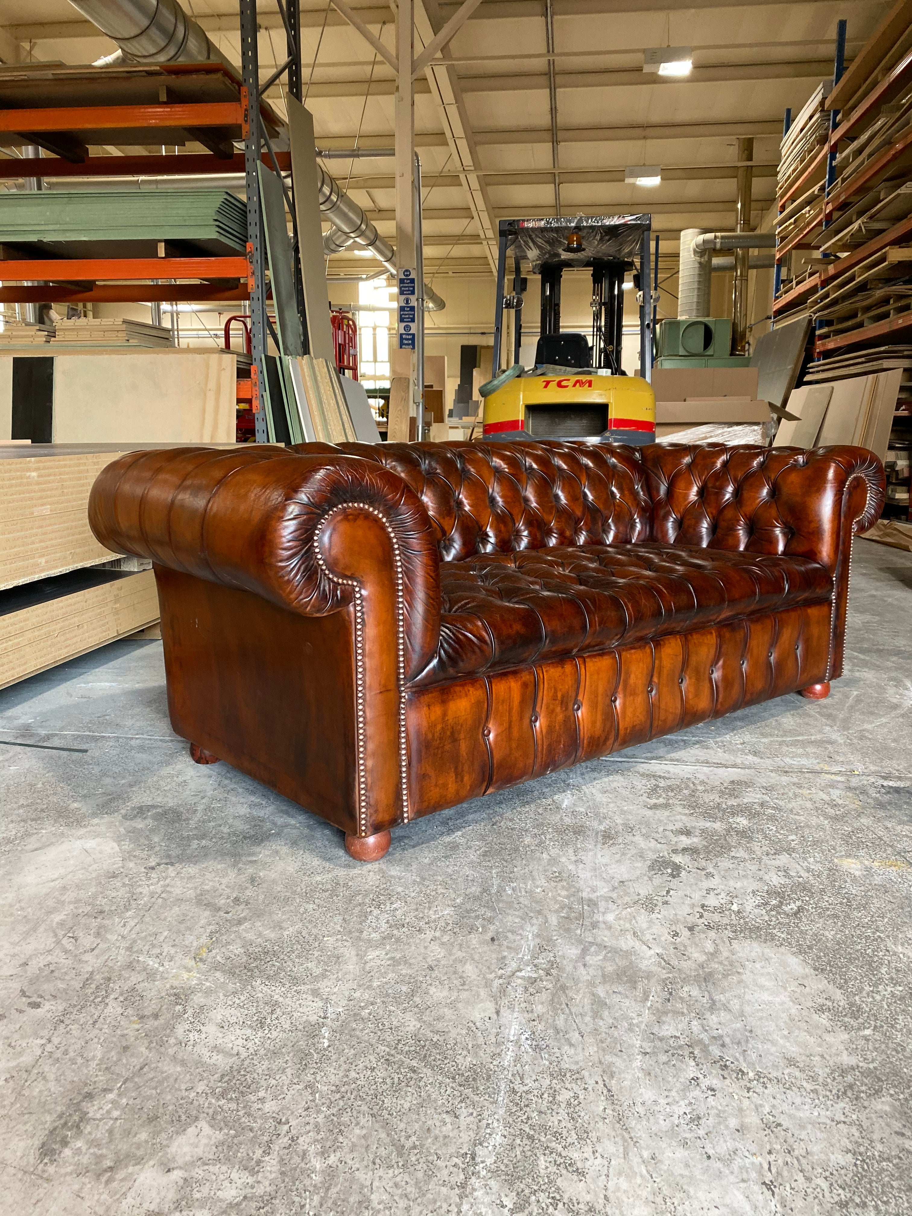 A Beautiful 4 seat Vintage Chesterfield Sofa Hand Dyed Leathers