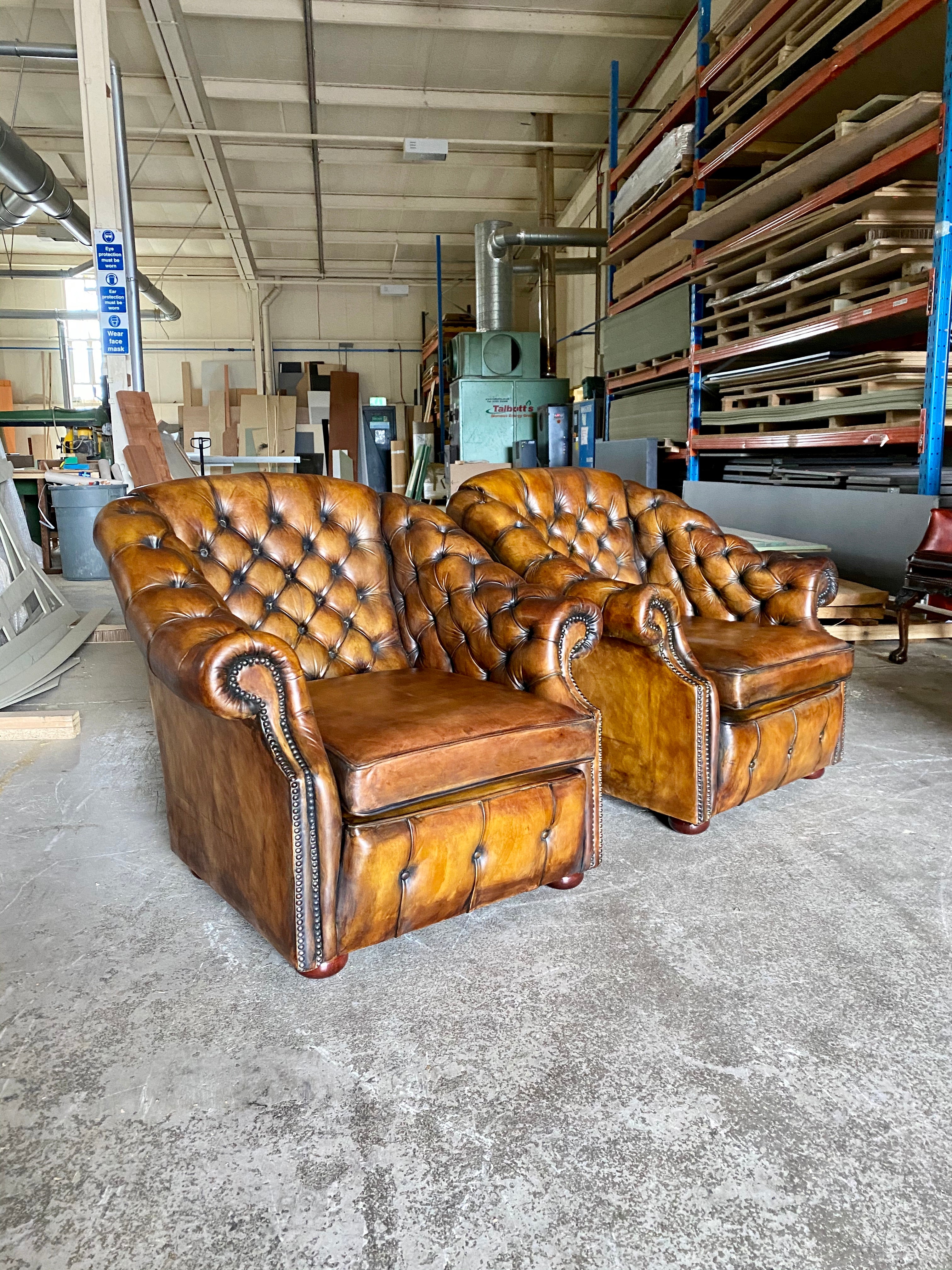 A Beautiful Arch Backed Chesterfield suite in Hand Dyed Leathers