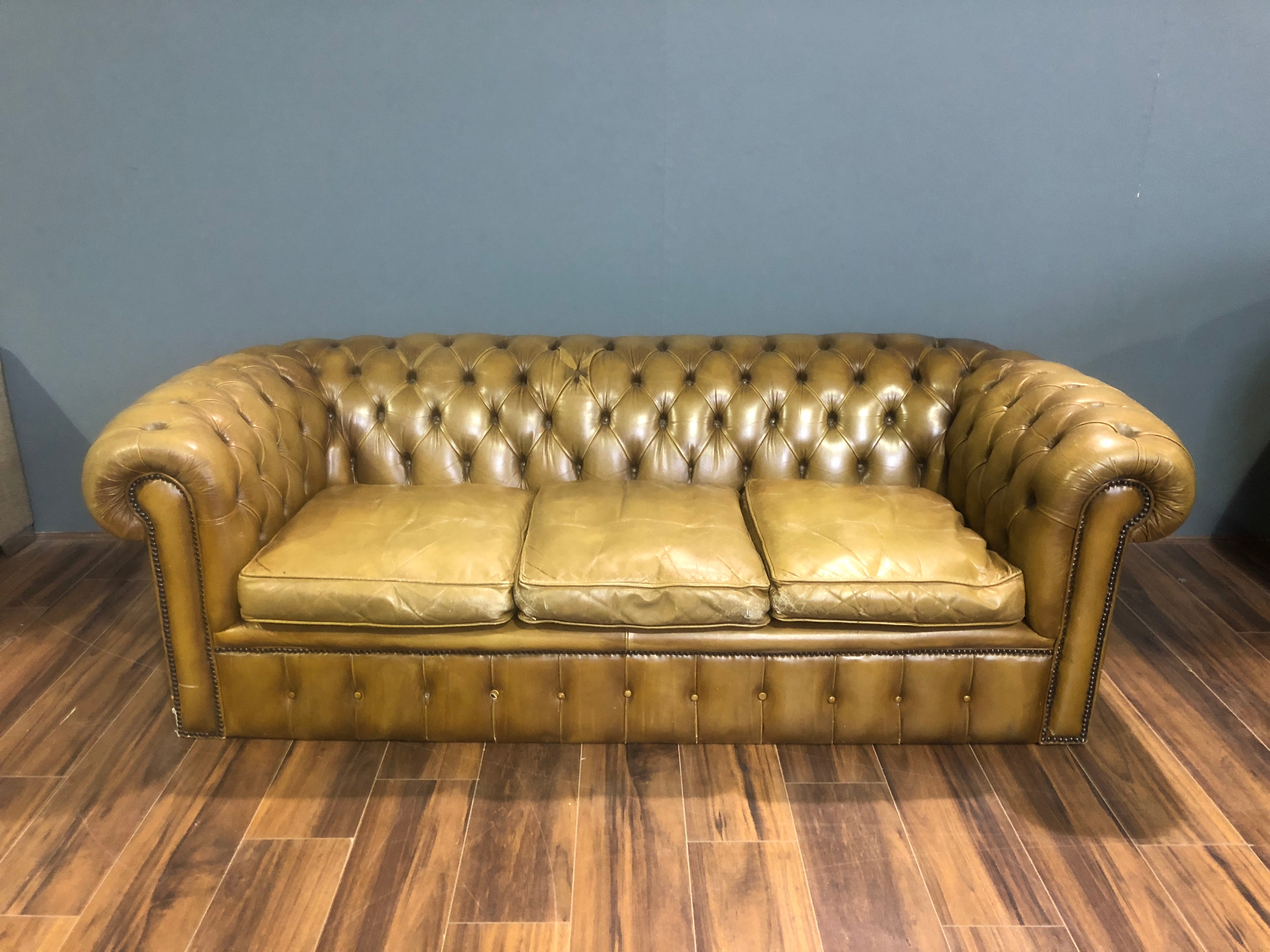 Twice Loved - Olive Tan Leather Sofa