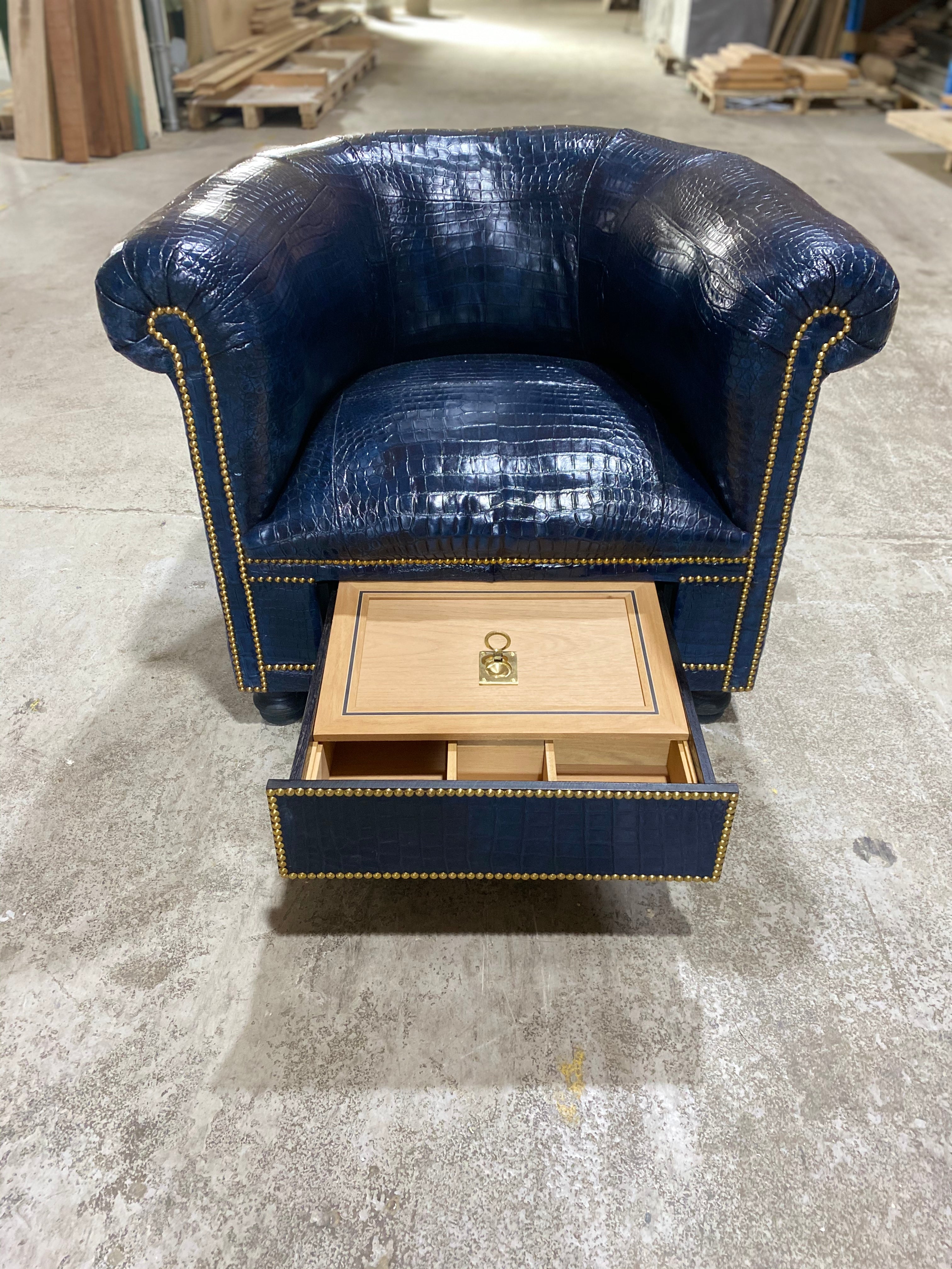 Crocodile Skin Gentleman’s Club Chair with Humidor