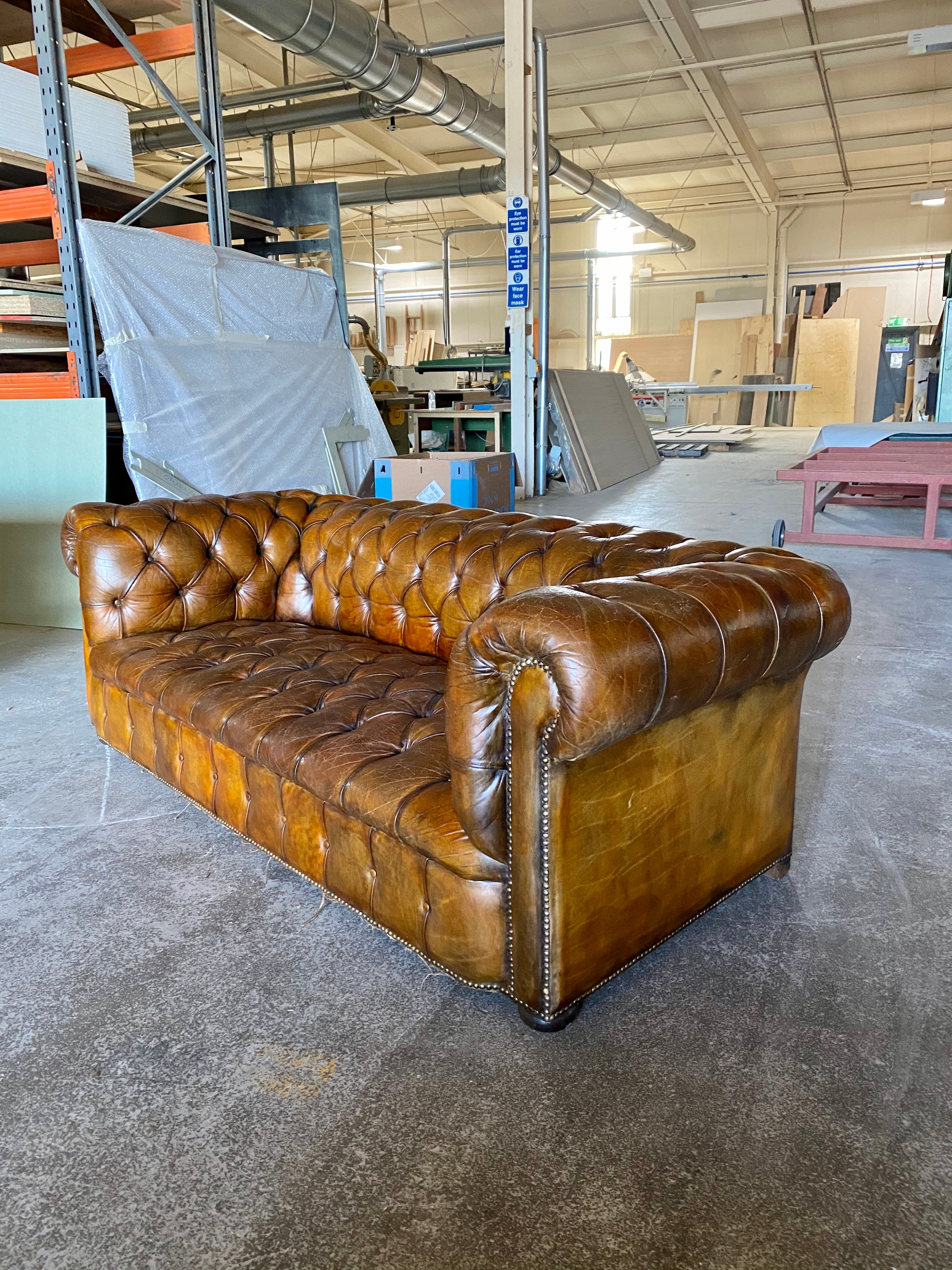 A Very Warm MidC Vintage Leather Chesterfield Sofa