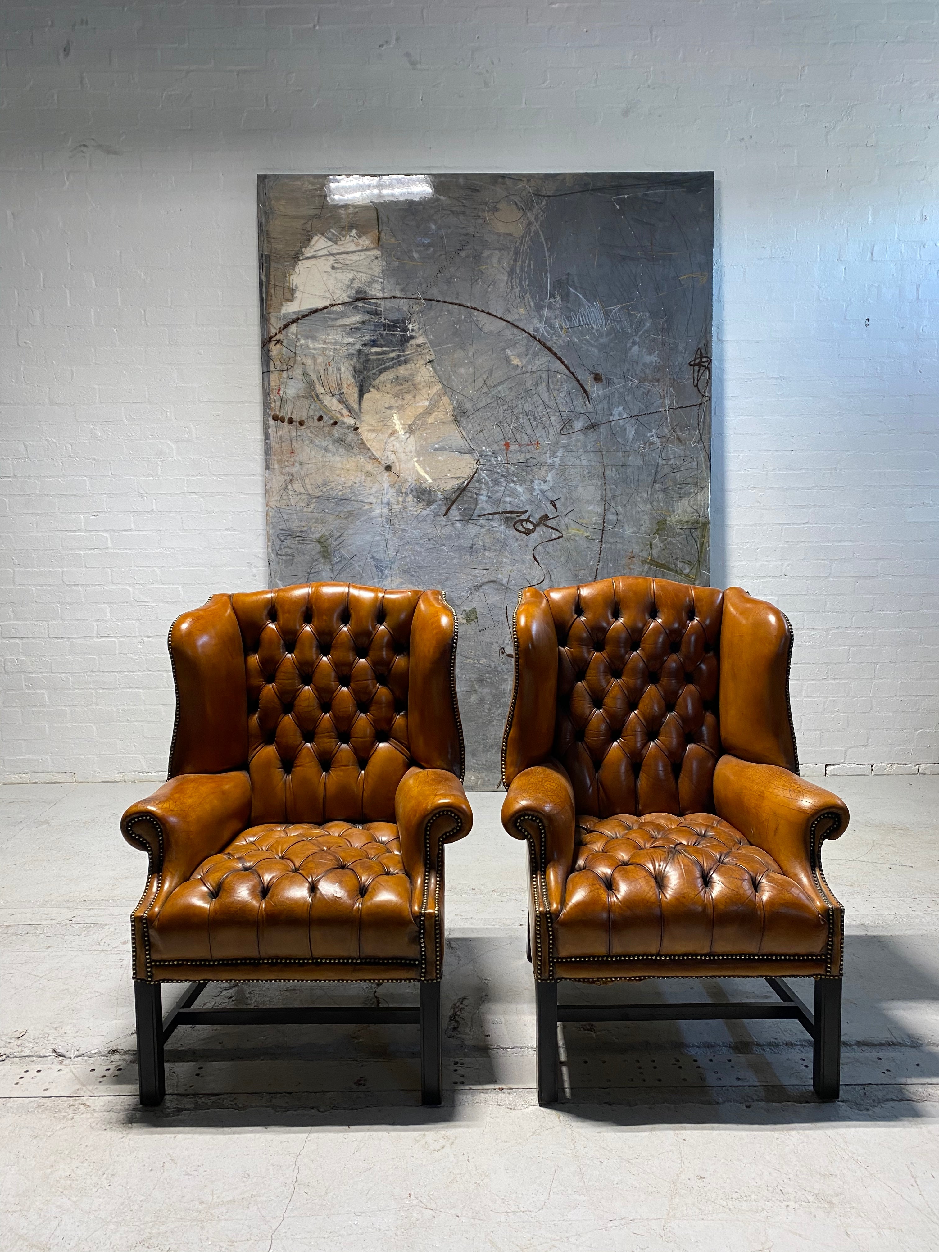 Exceptional Pair of MidC Wing Back Chairs