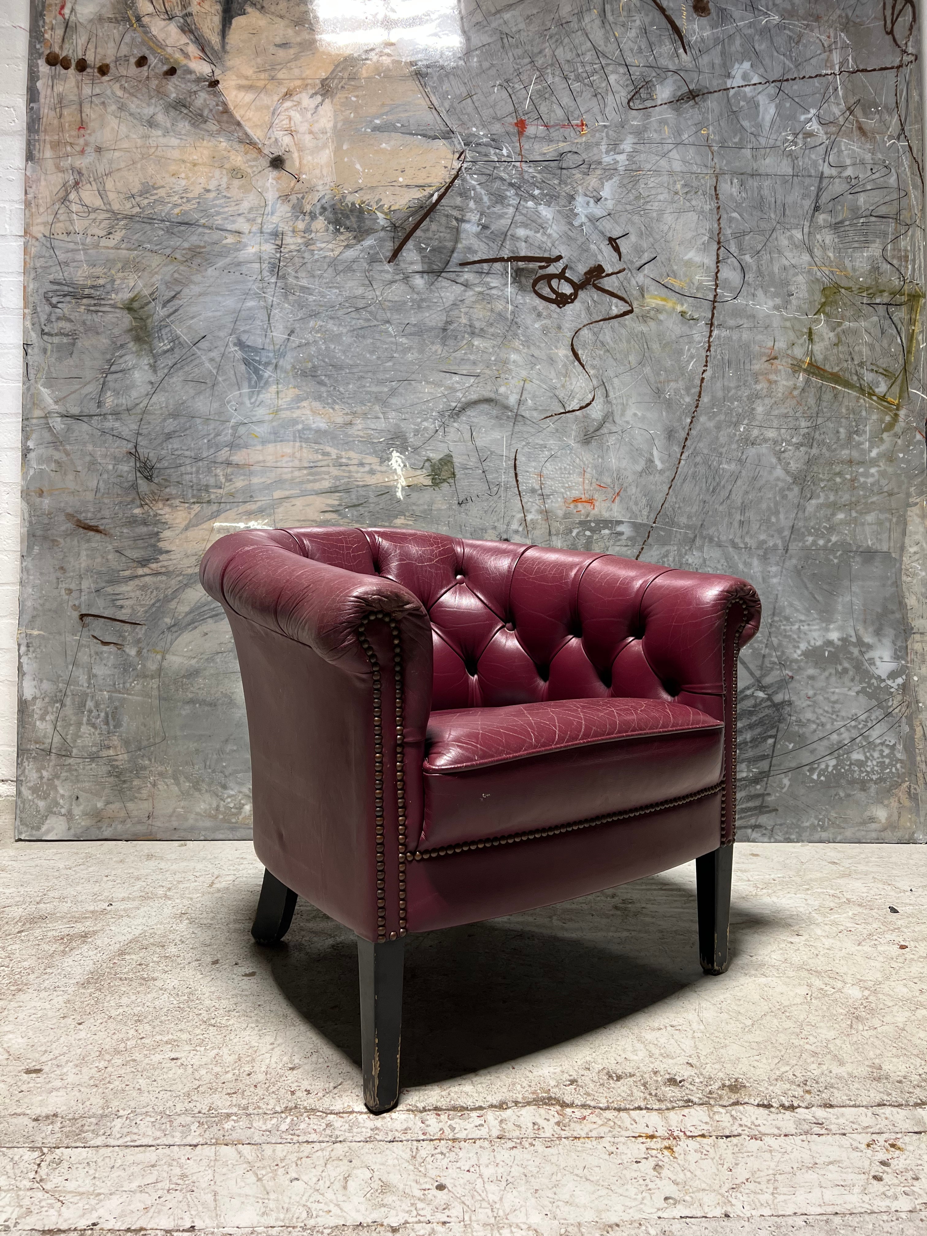 Wow!  Amazing Set of 4 Cigar Chairs in Aubergine Leathers