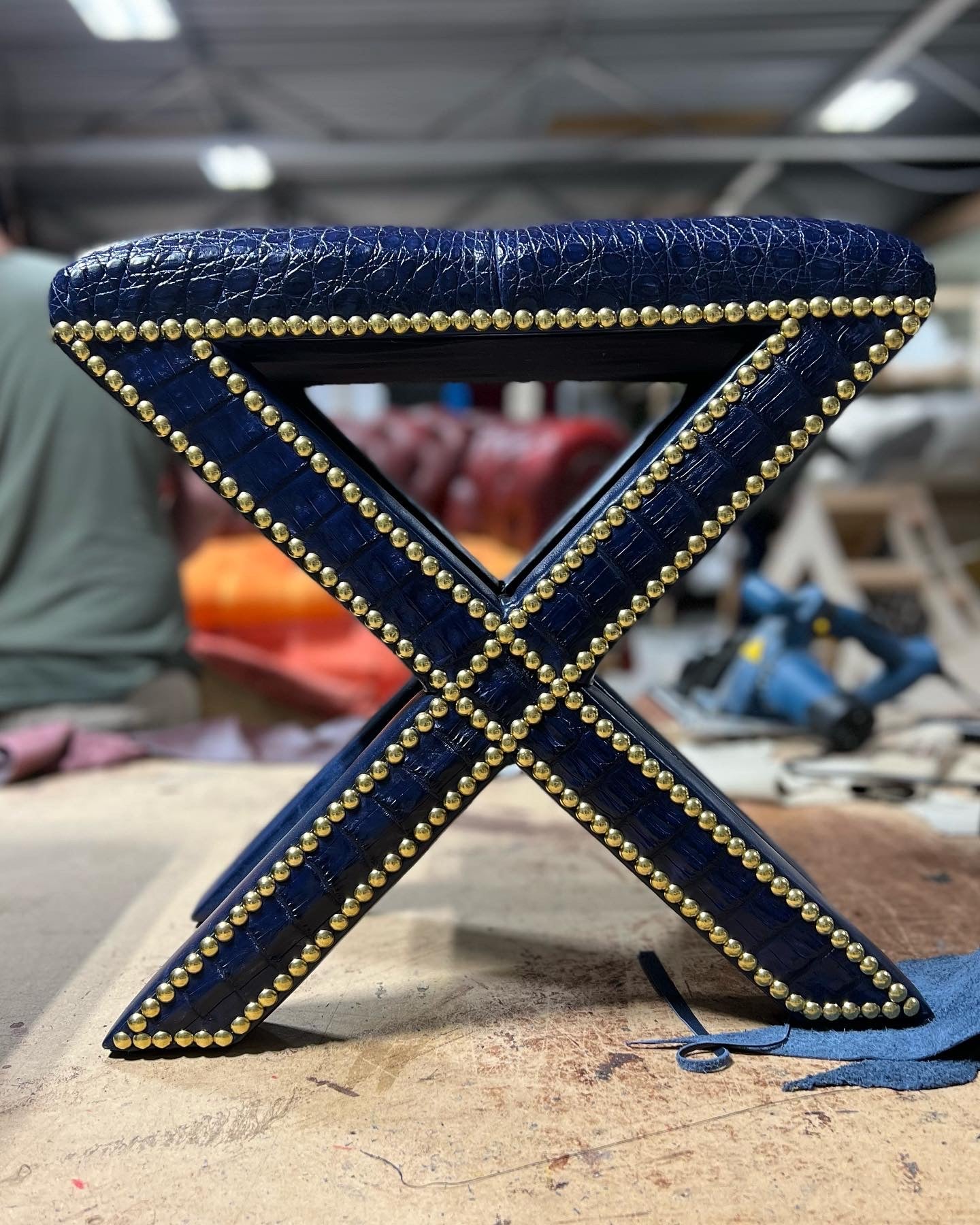 Real Crocodile Skin “X” Frame Footstool