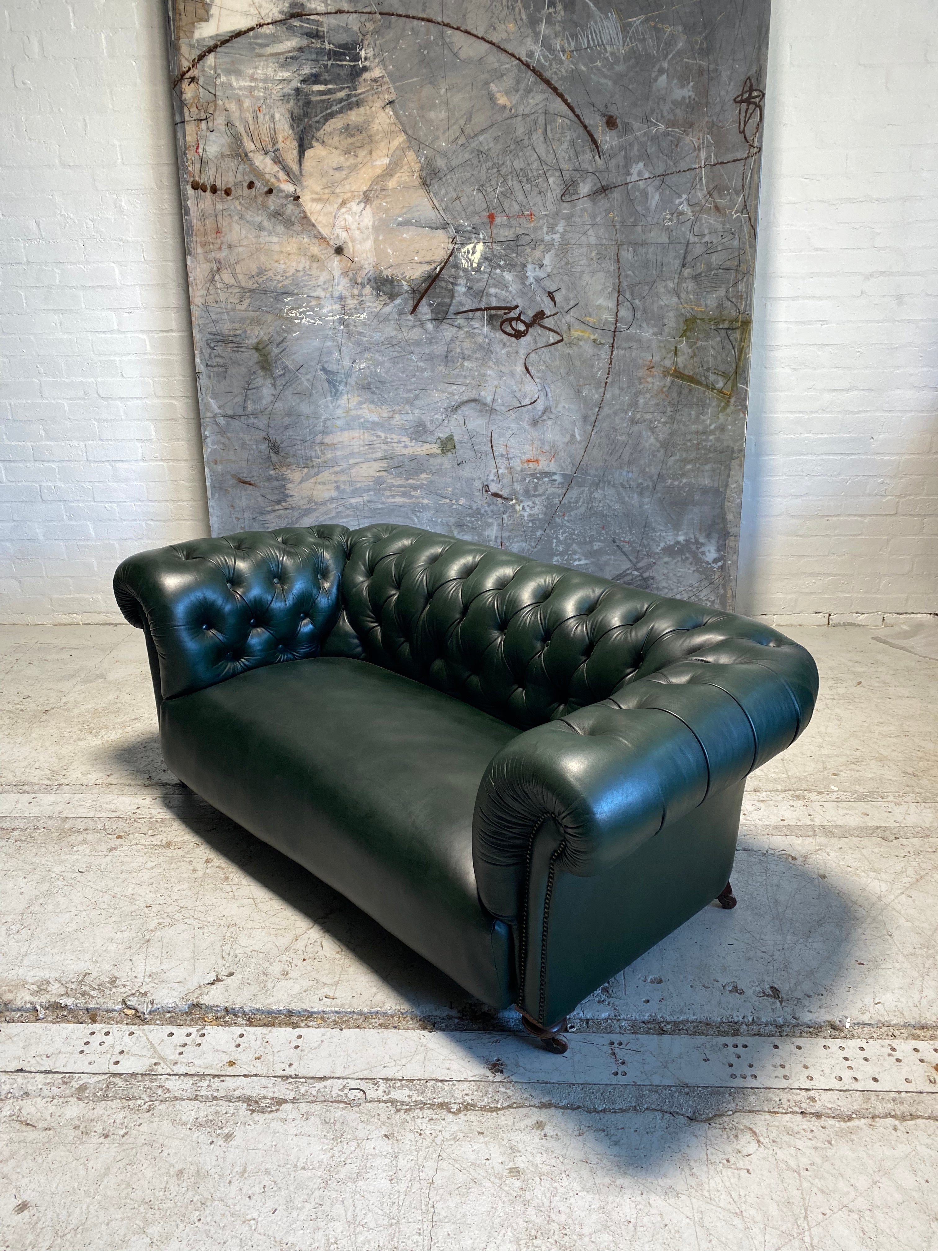 Antique 19thC Chesterfield in Bank of England Green