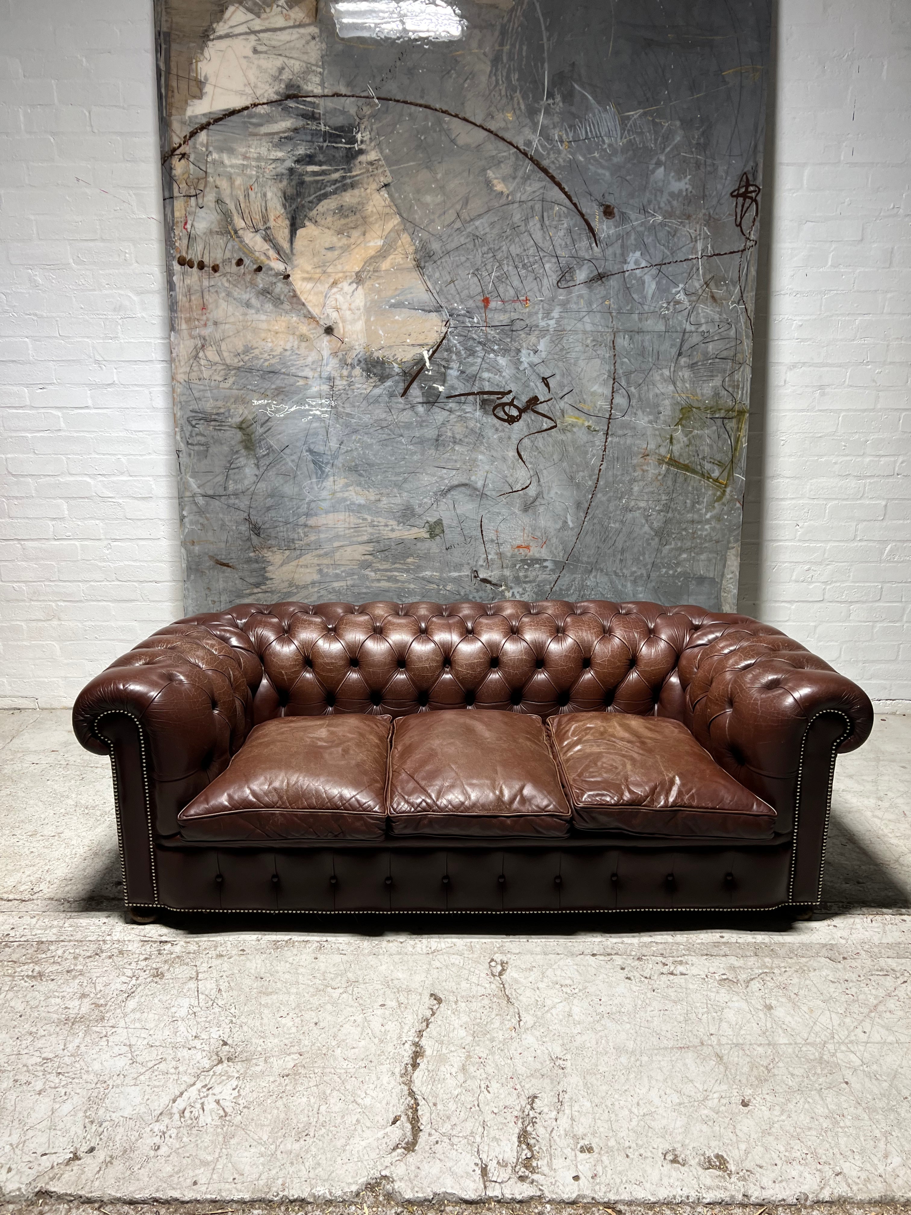 A Super Comfortable MidC Leather Chesterfield Sofa in Chocolate