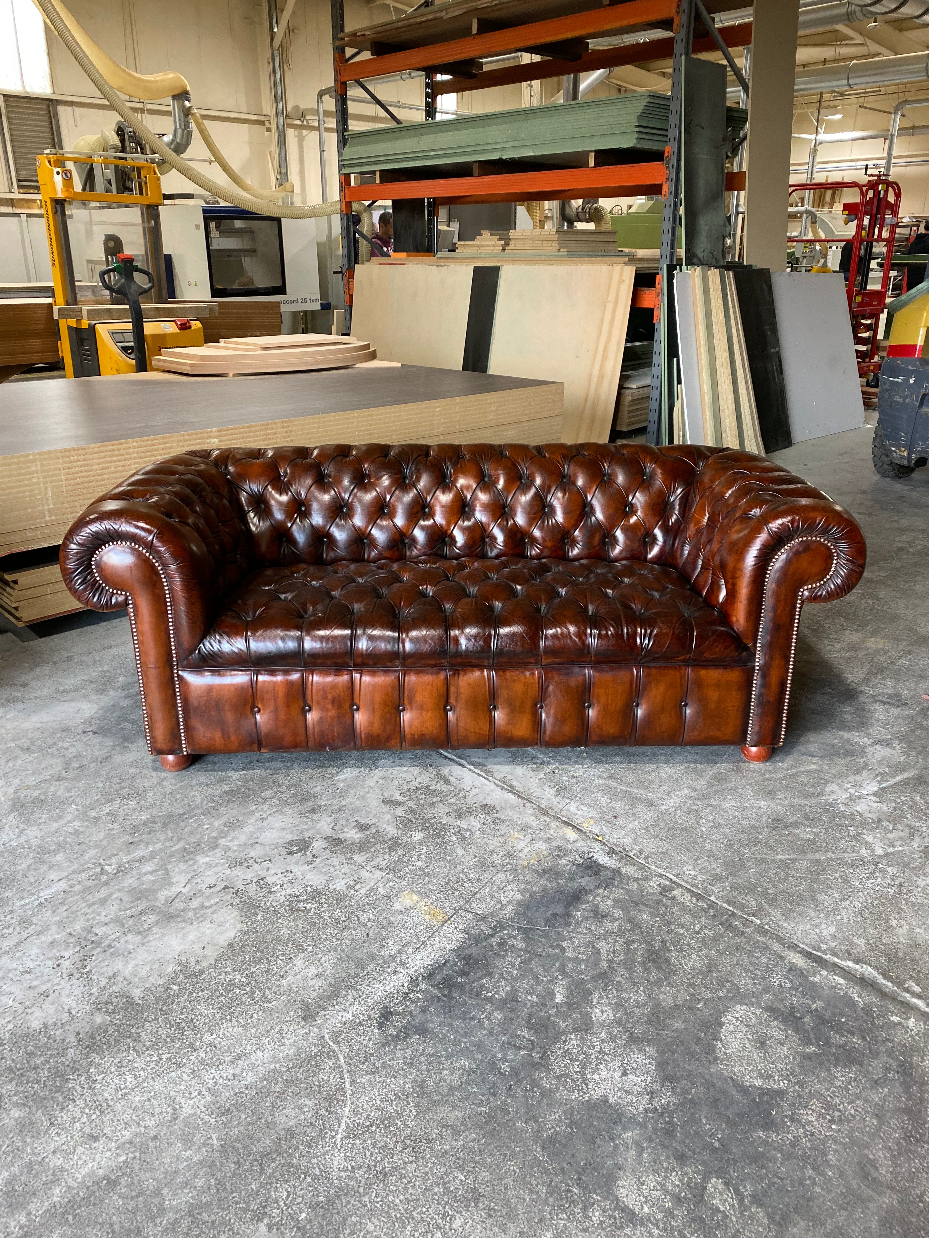 An Excellent 2.5 seat Vintage Chesterfield Sofa in original Hand Dyed Leathers