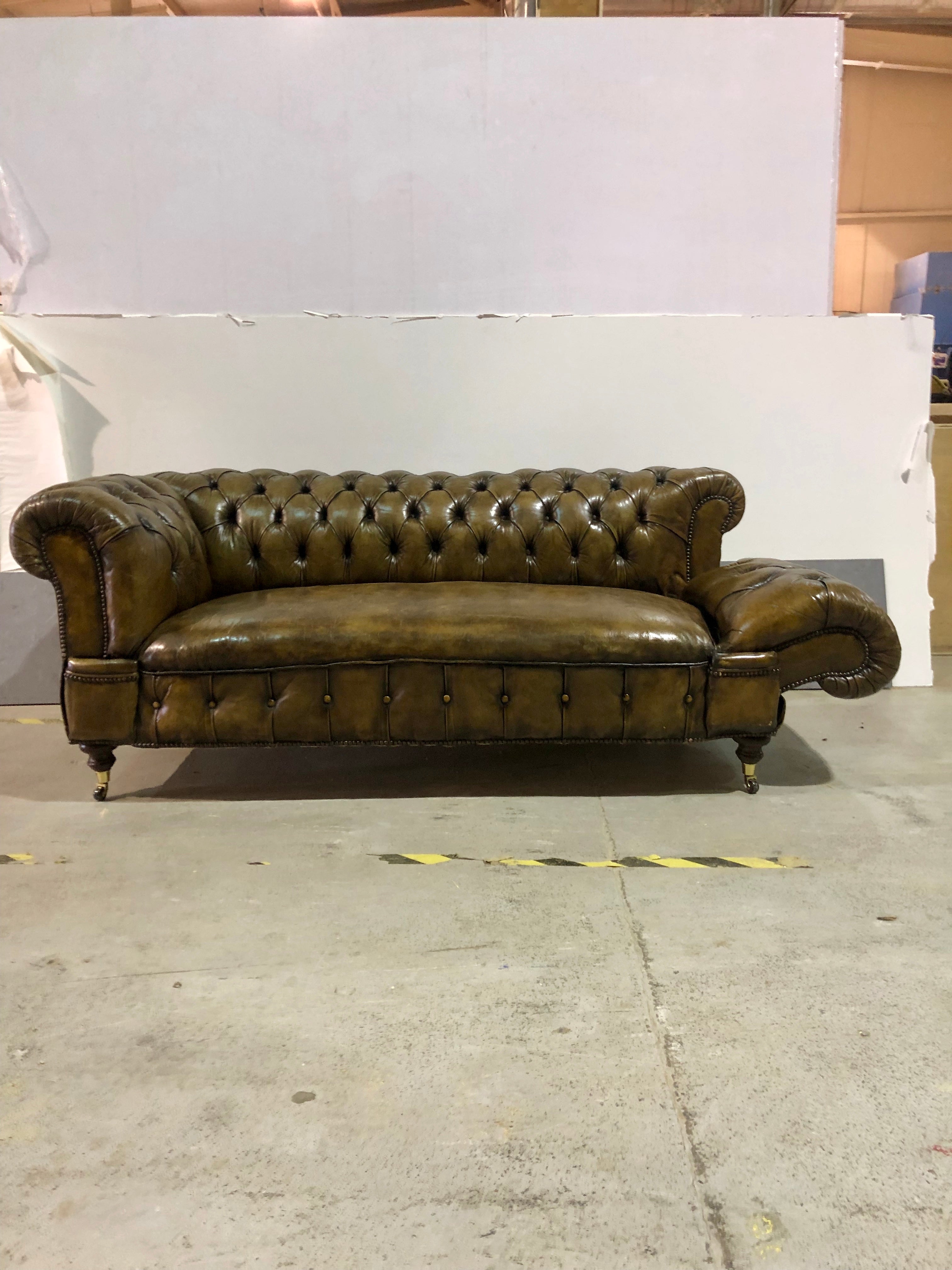 Double Drop Arm Antique Leather Sofa Circa 1900