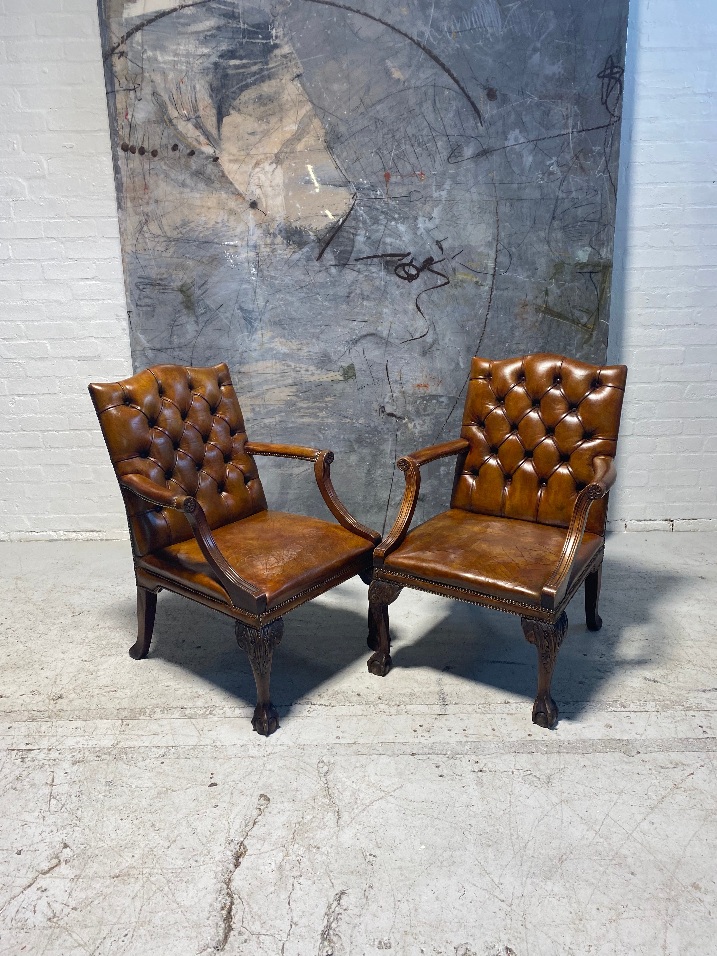 A Very Smart Matching Pair of Beautifully Carved Open Armchairs