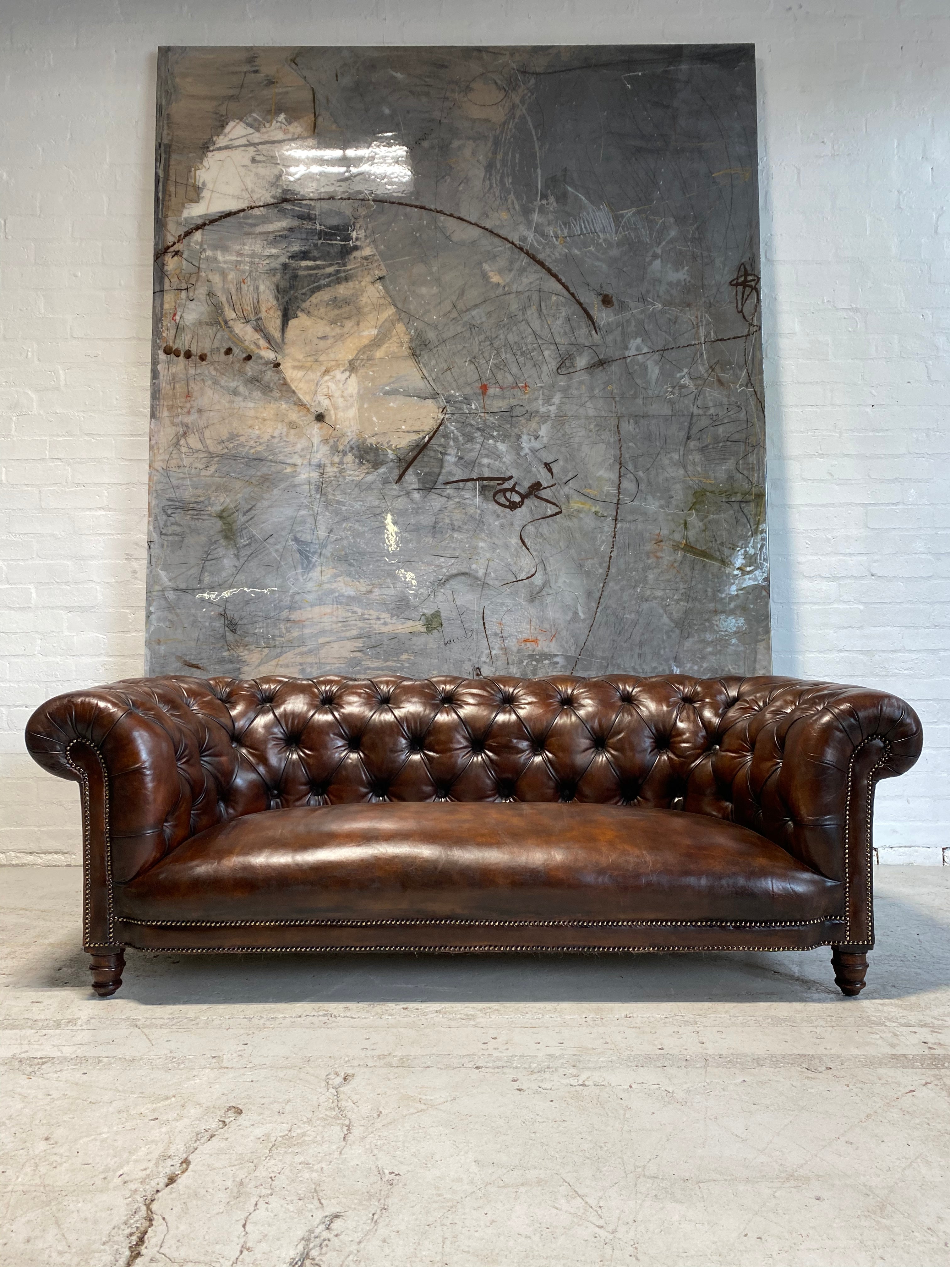 Fully Restored 19thC Chesterfield in Hand Dyed Walnut Leathers