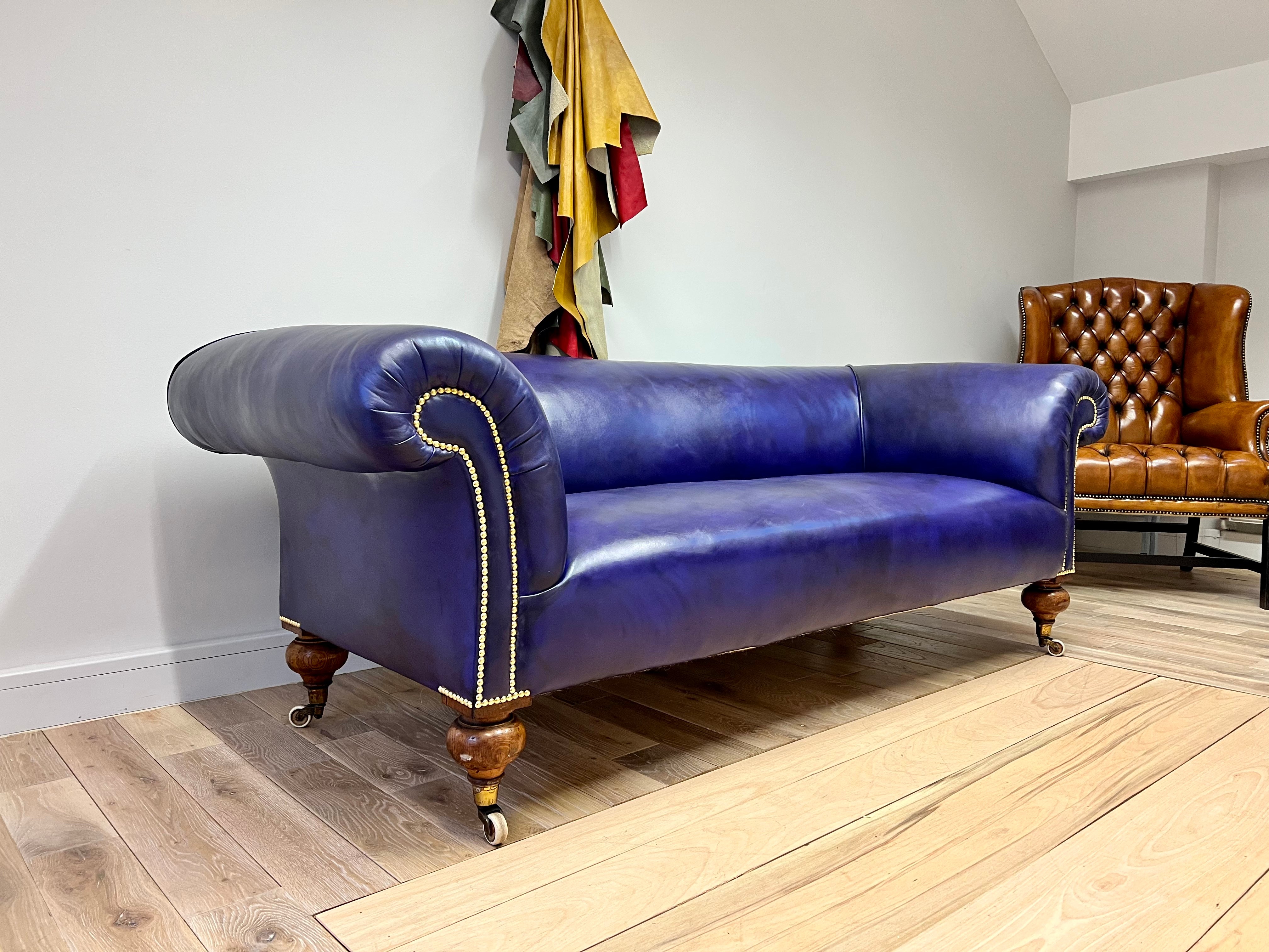 19thC Victorian Chesterfield Sofa - Fully Restored in our Hand Dyed Leathers in Amethyst