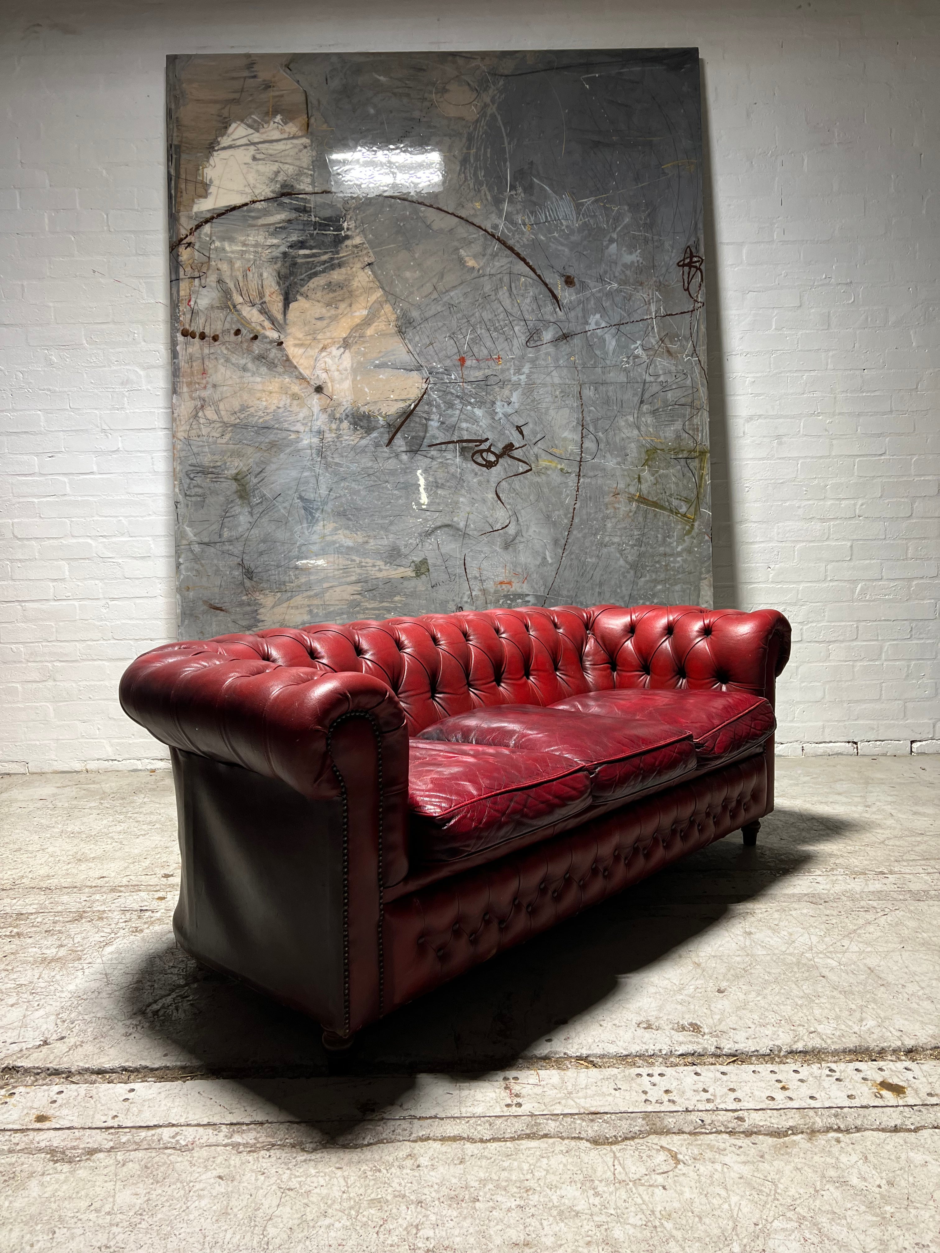 A Super Value Red 3 Seat Leather Chesterfield Sofa