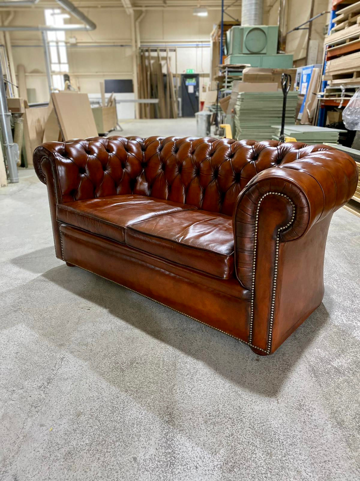 A Beautiful MidC Hand Dyed Chesterfield Sofa in Rich Cognac