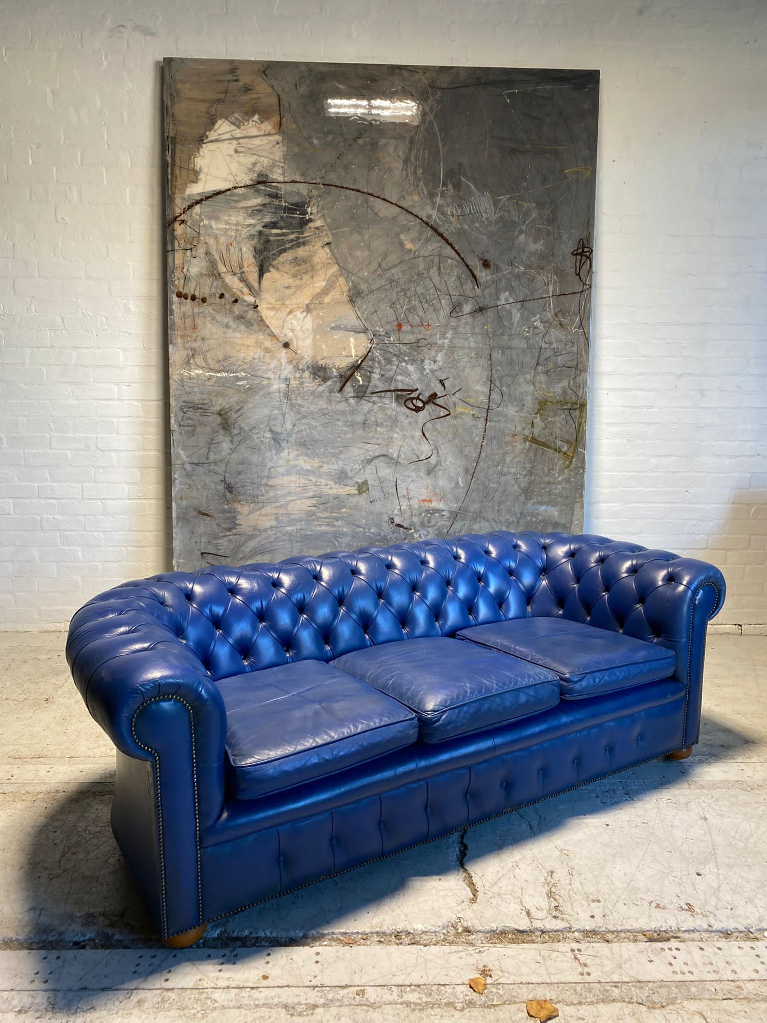 Eclectic Blue Chesterfield Sofa with Pair of Footstools