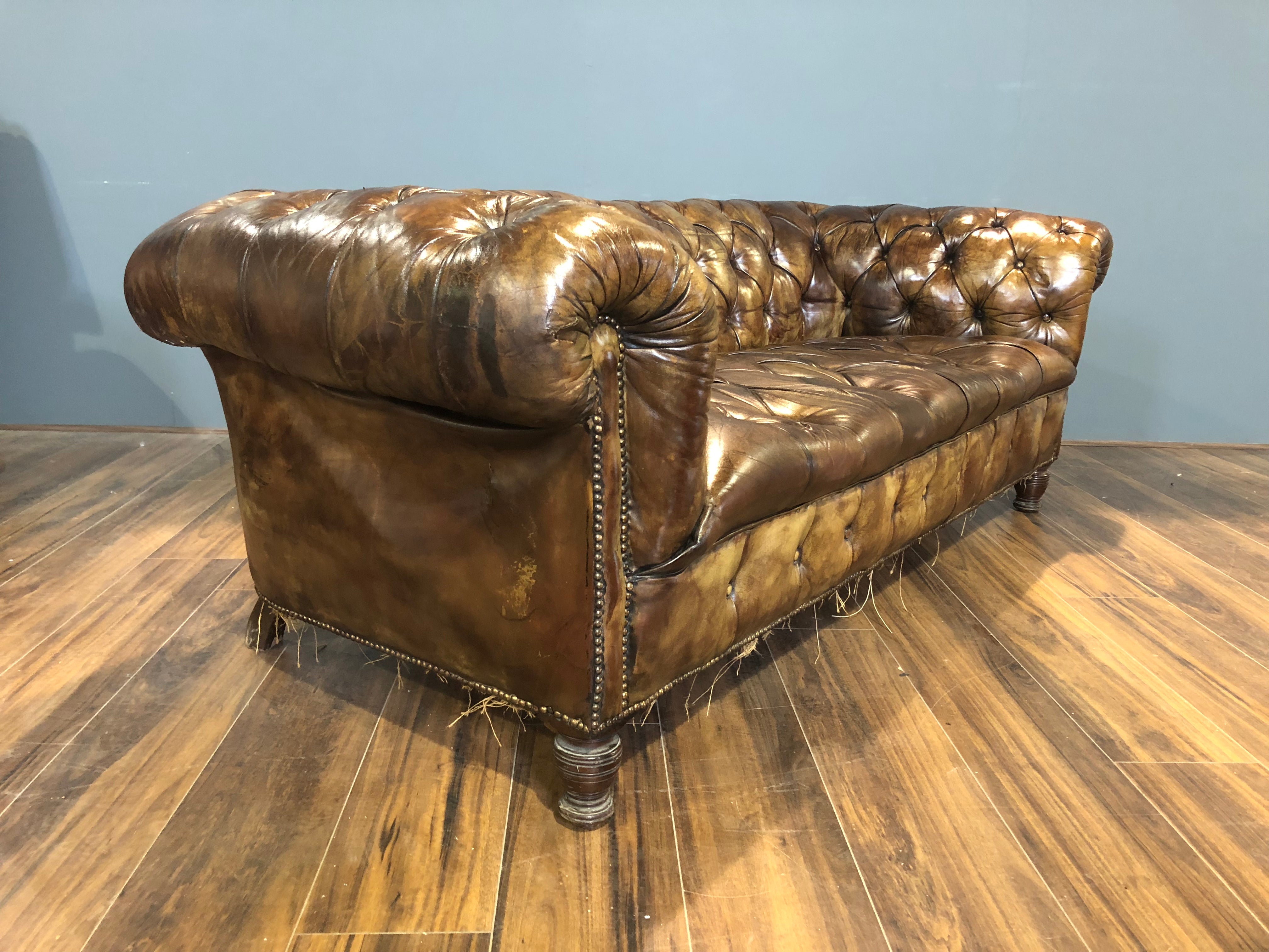 RARE! Original 19thC Sofa in Original Leather