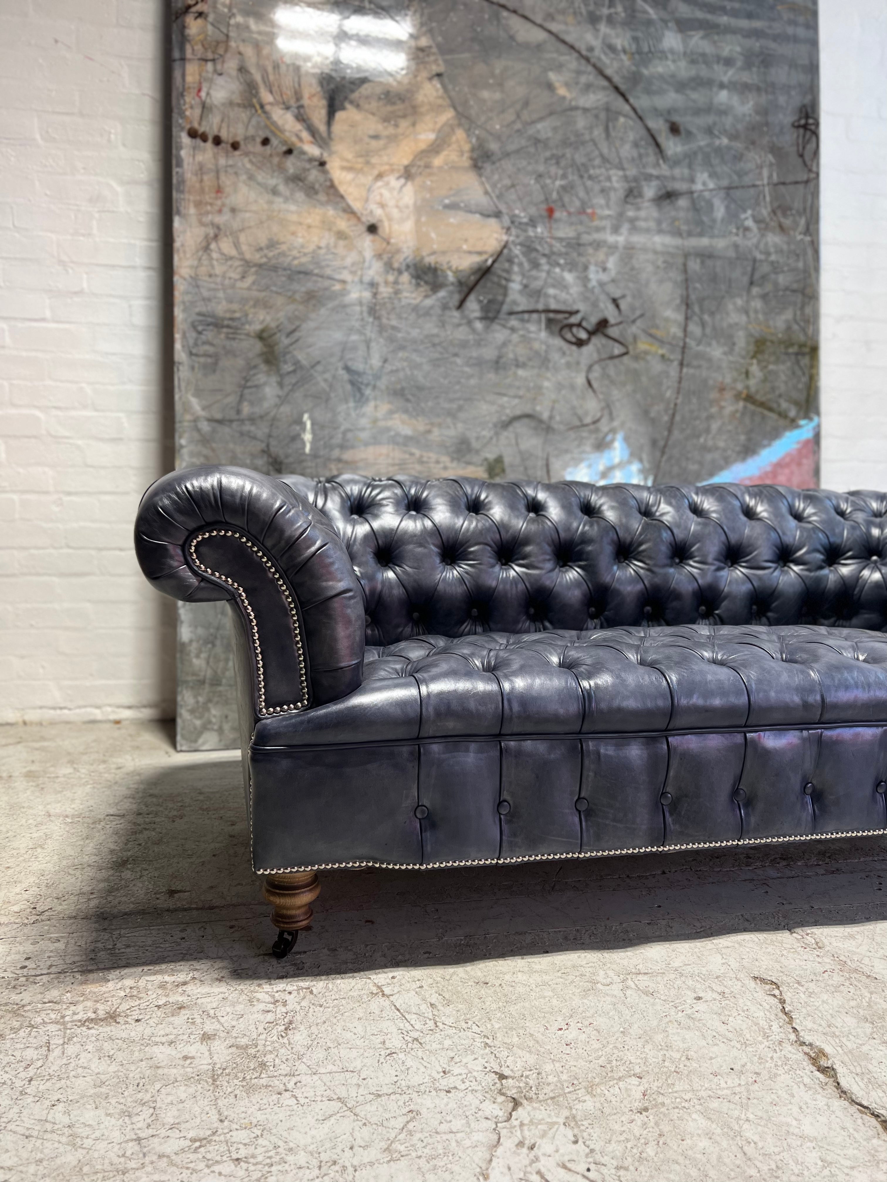 Our Howard Leather Chesterfield Sofa in Hand Dyed Elephant Grey