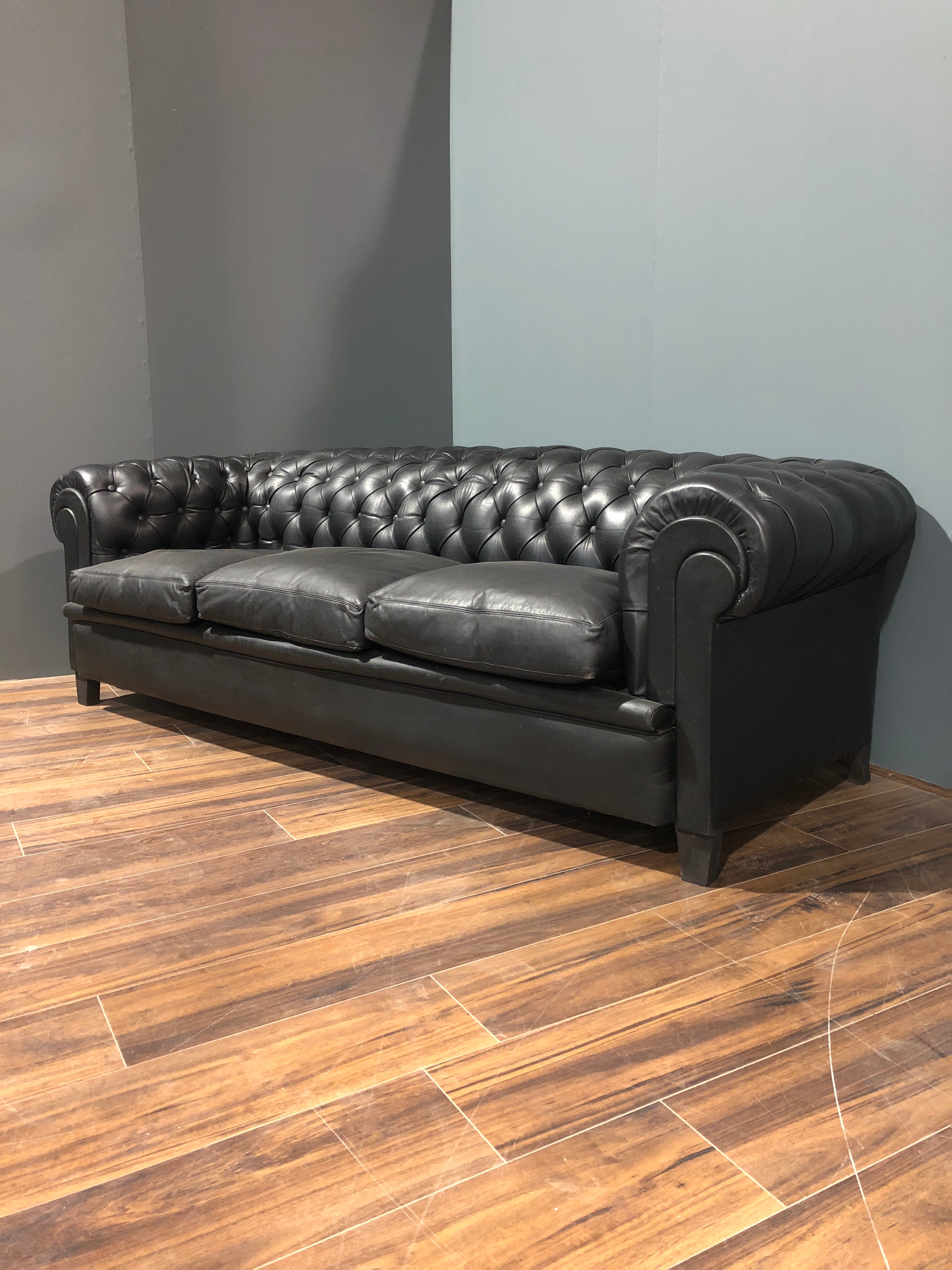 Early 20thC Black Leather Sofa