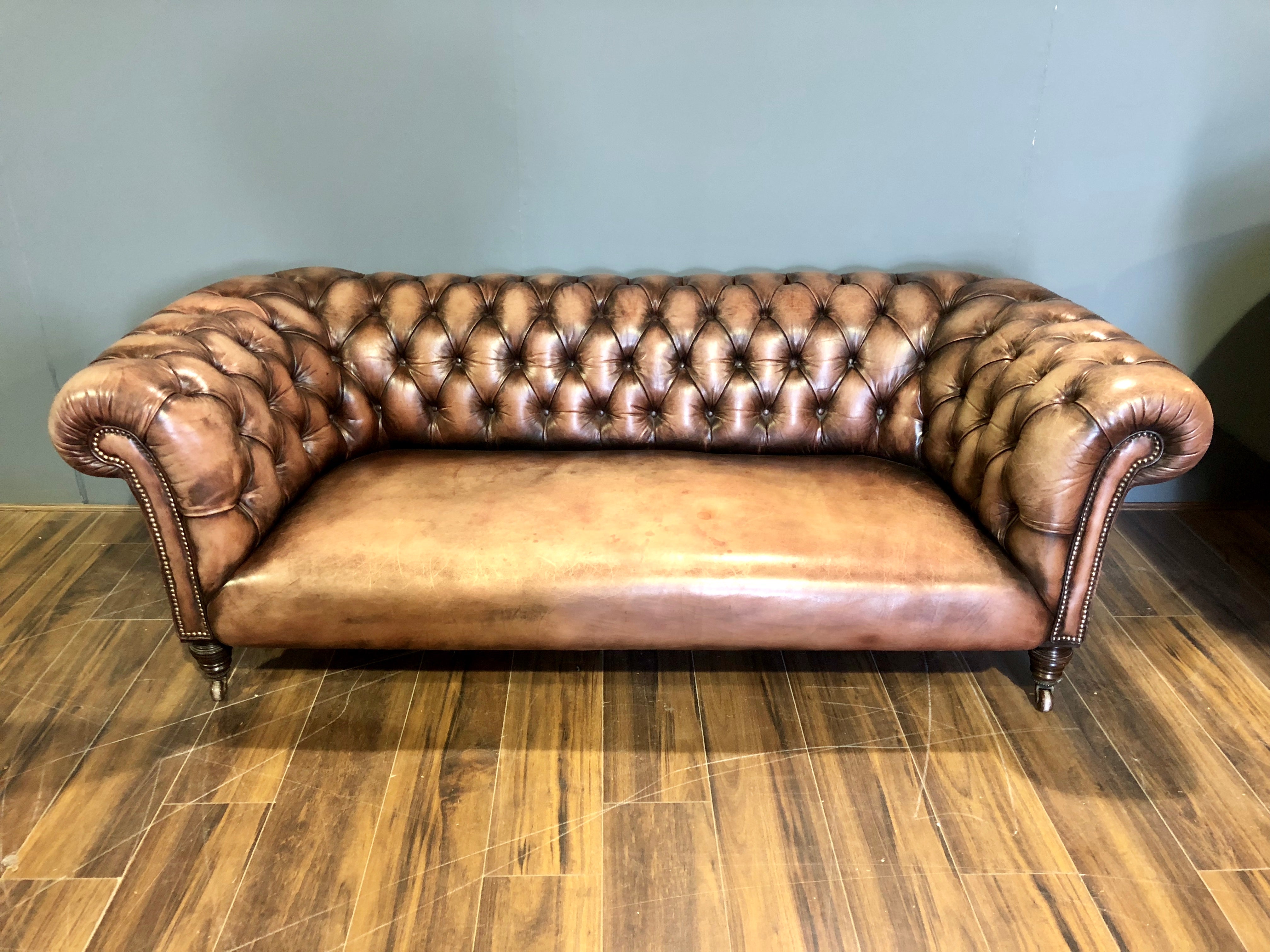 Very Good 19thC Chesterfield in Hand Dyed Leathers