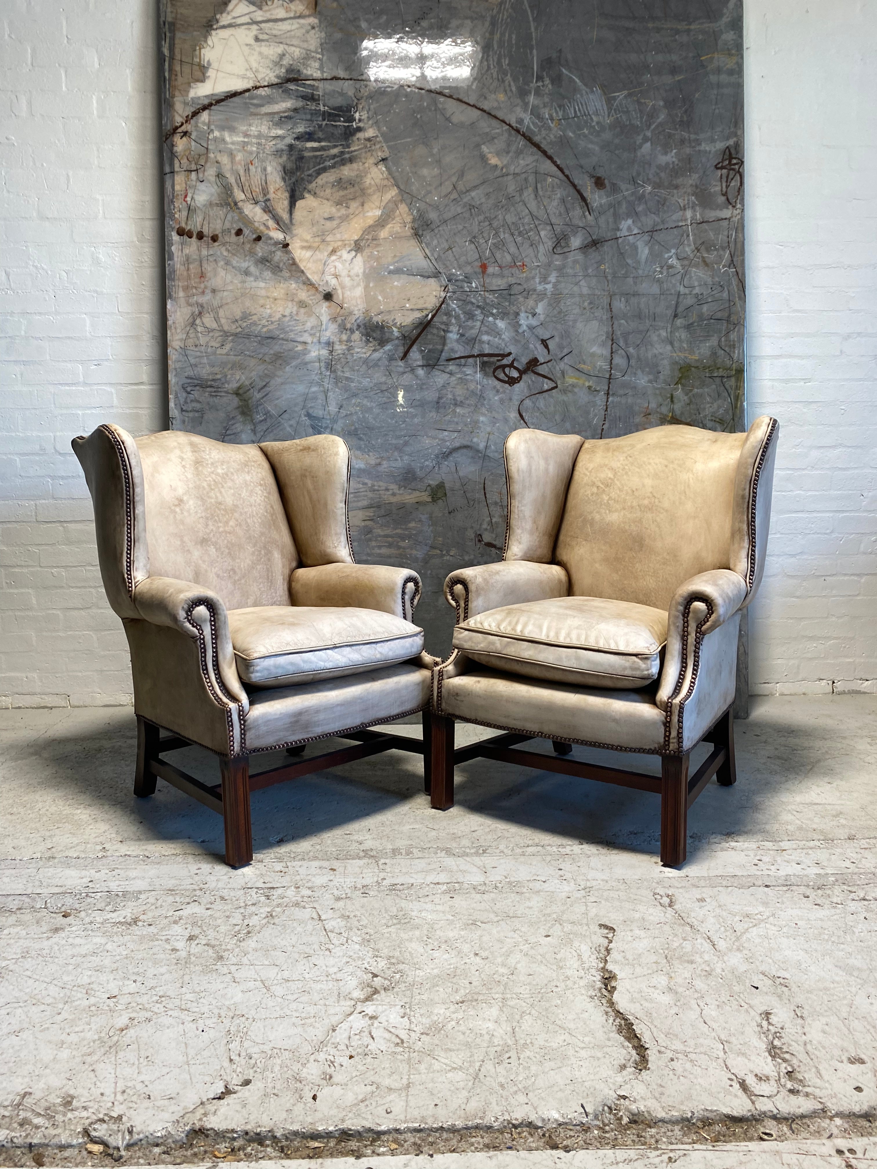 A Rare Pair of Hand Dyed MidC Gentleman’s Wing Back Chairs