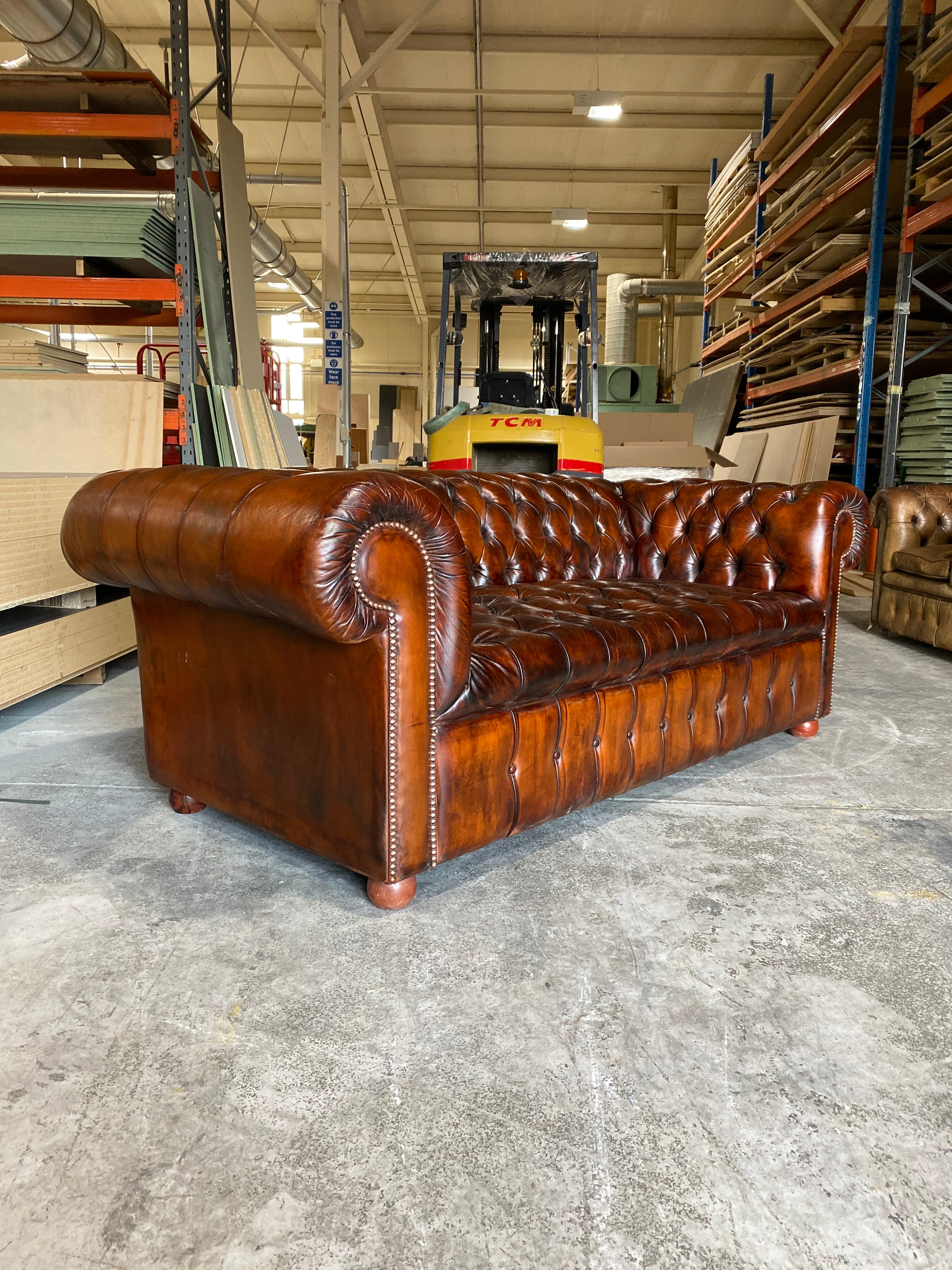 A Beautiful 4 seat Vintage Chesterfield Sofa Hand Dyed Leathers